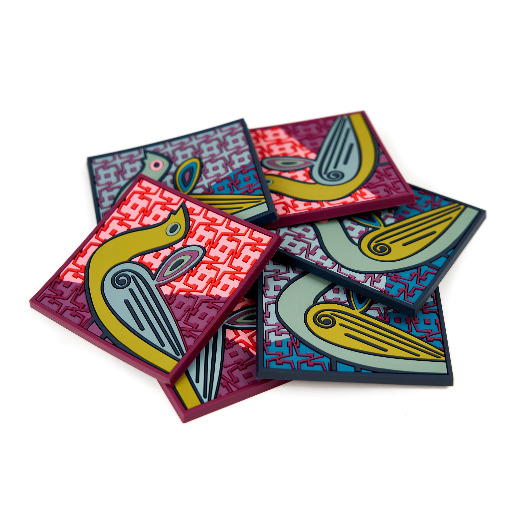 Images D'Orient Coaster Birds Of Paradise Combo of 6 PVC 9x9cm 3.5x.3.5inches Perspective COA-993286