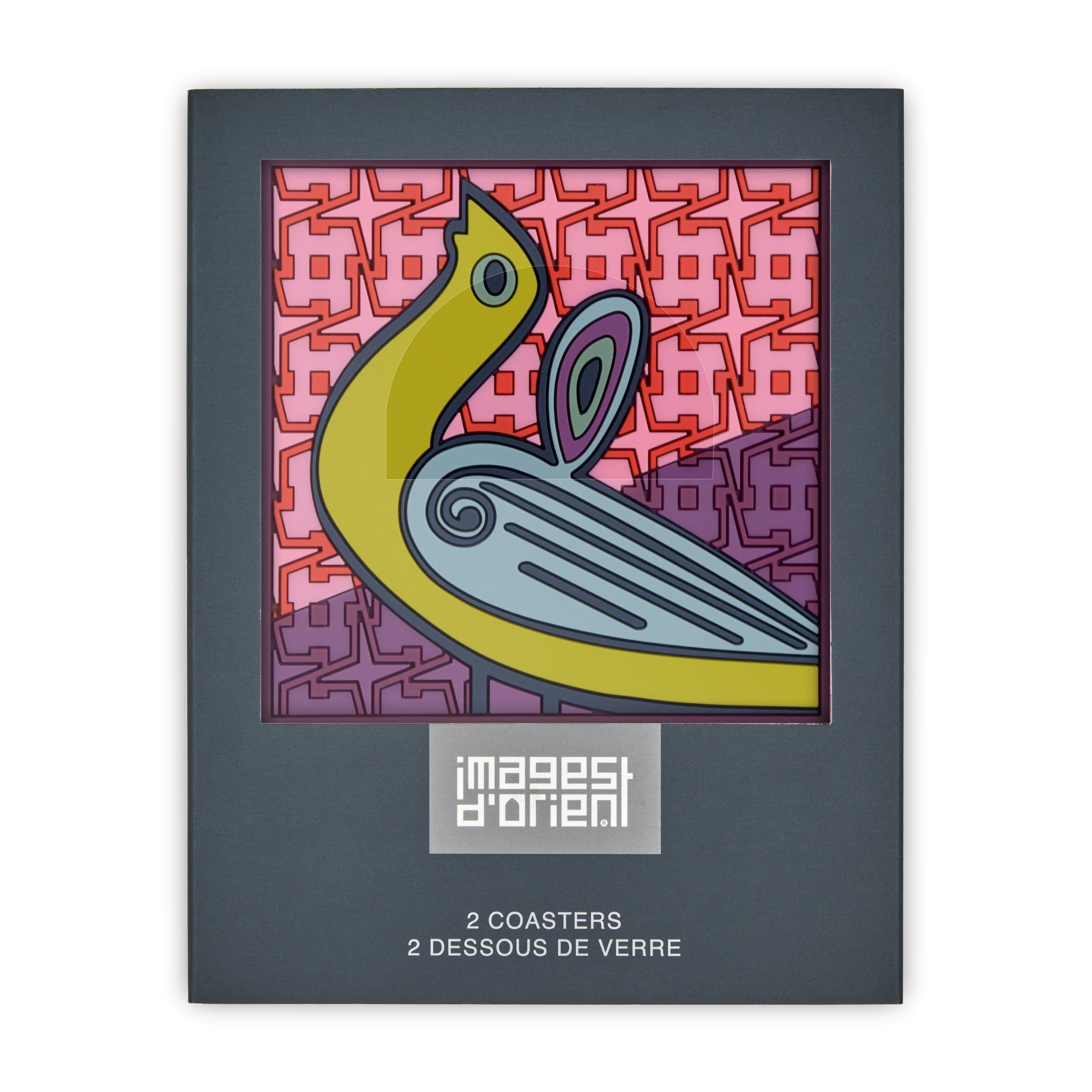 Images D'Orient Coaster Birds Of Paradise Pink PVC 9x9cm 3.5x.3.5inches Packaging Front Set of 2 COA-990231