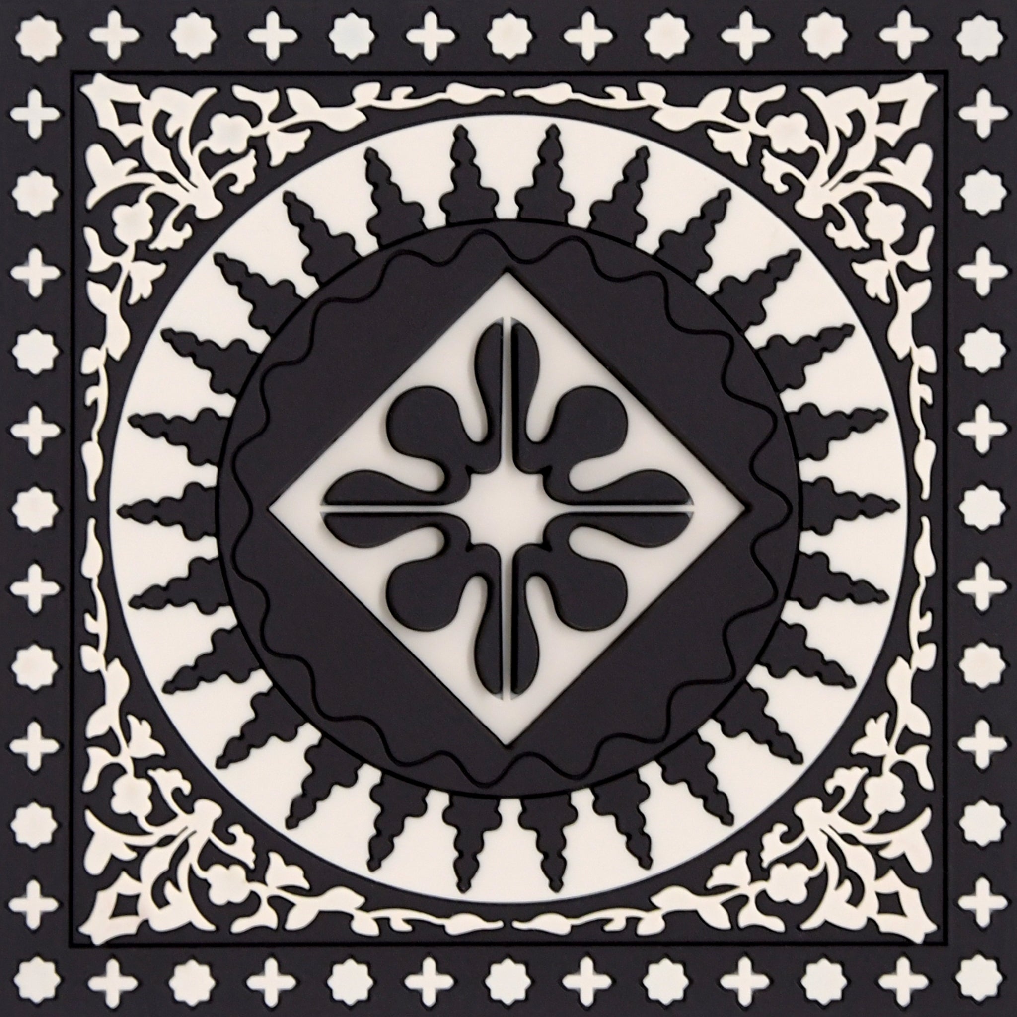 Images D'Orient Coaster Mosaic Black White PVC 9x9cm 3.5x.3.5inches COA-992061
