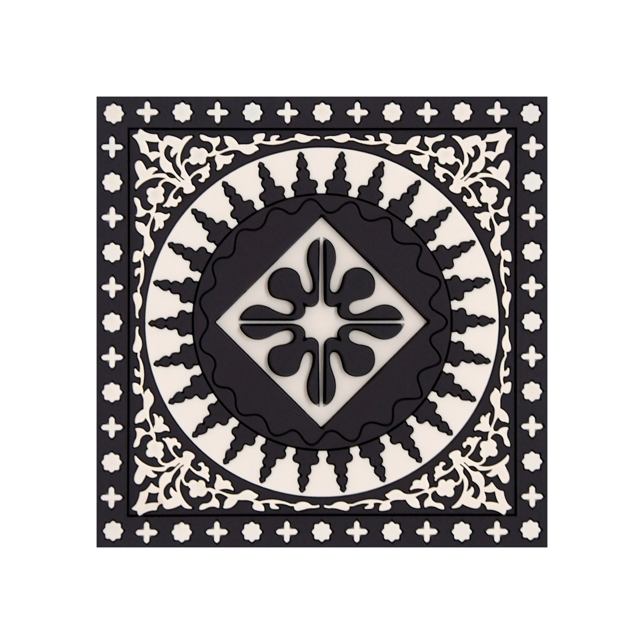 Images D'Orient Coaster Mosaic Black White PVC 9x9cm 3.5x.3.5inches COA-992061