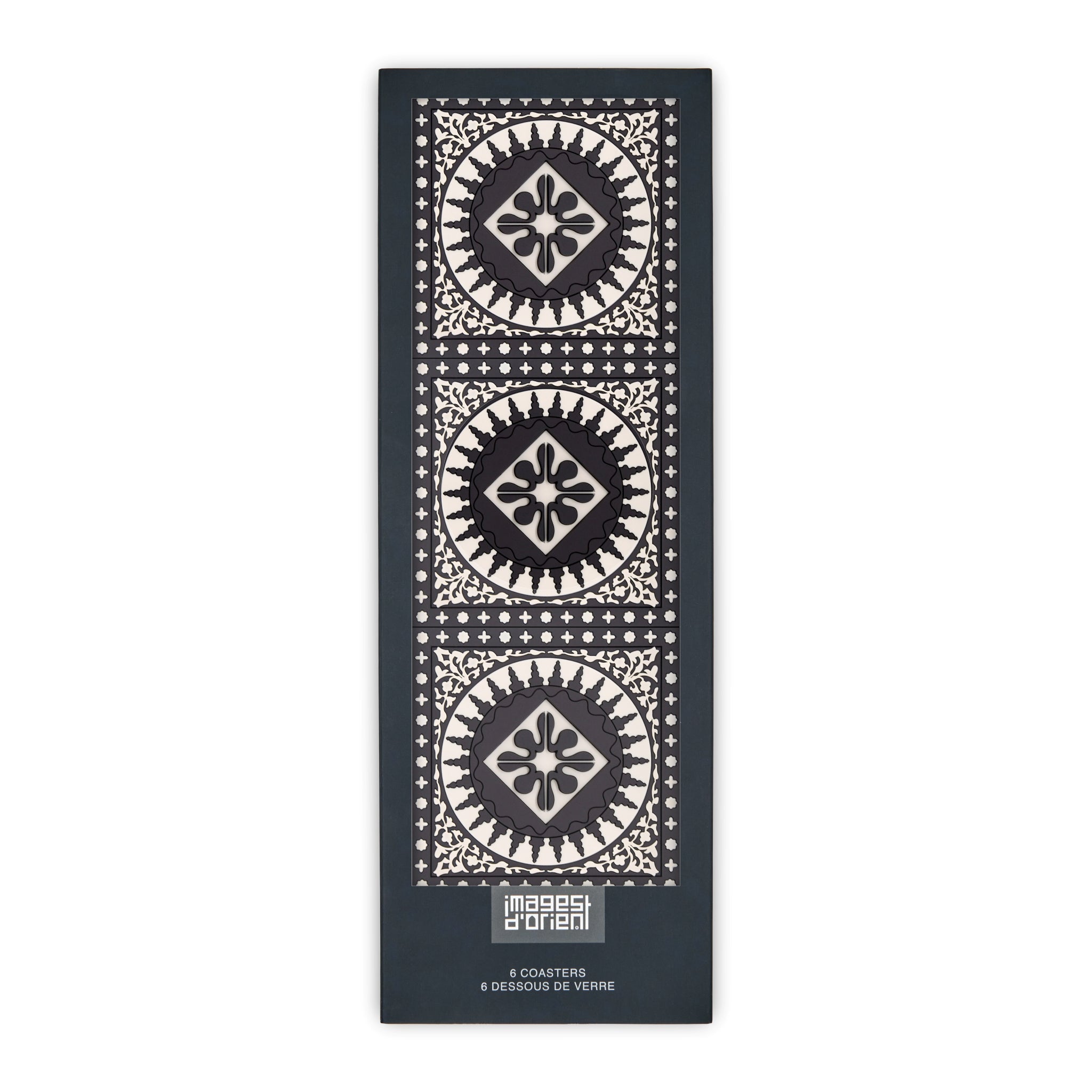 Images D'Orient Coaster Mosaic Black White PVC 9x9cm 3.5x.3.5inches Packaging Front Set of 6 COA-992061