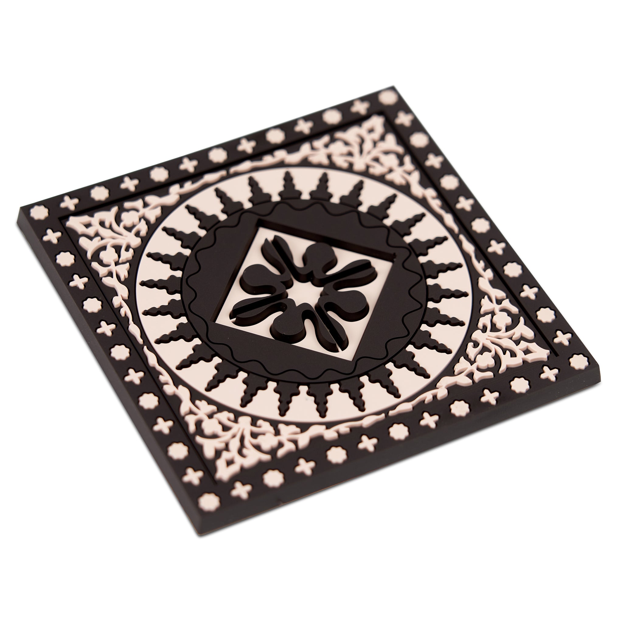 Images D'Orient Coaster Mosaic Black White PVC 9x9cm 3.5x.3.5inches Perspective COA-992061