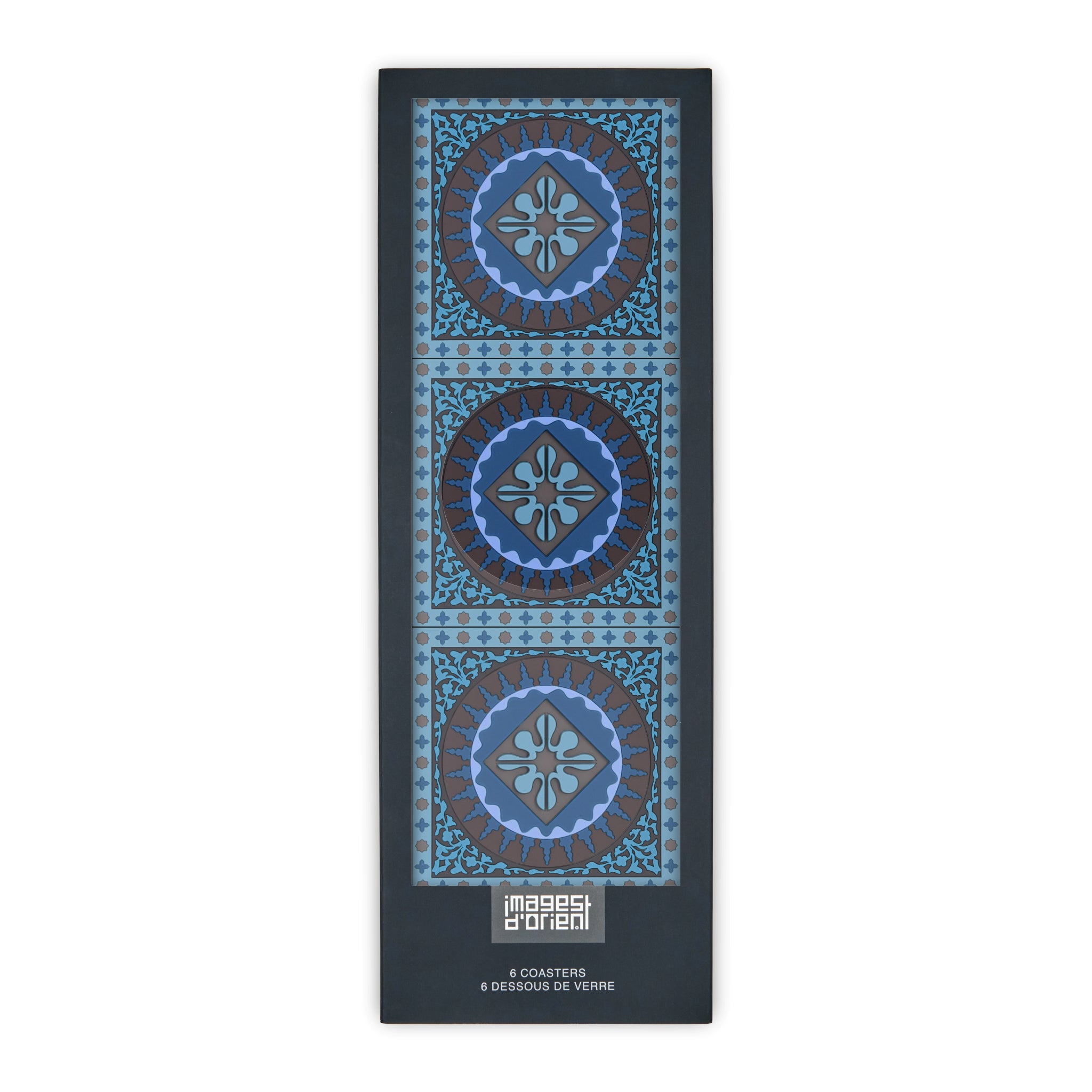 Images D'Orient Coaster Mosaic Blue PVC 9x9cm 3.5x.3.5inches Packaging Front Set of 6 COA-990011