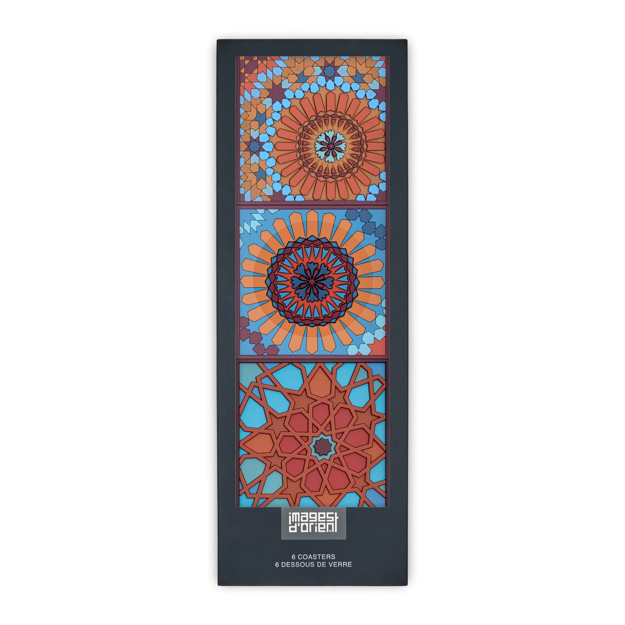 Images D'Orient Coaster Moucharabieh Combo of 6 PVC 9x9cm 3.5x.3.5inches Packaging Front Set of 6 COA-993026