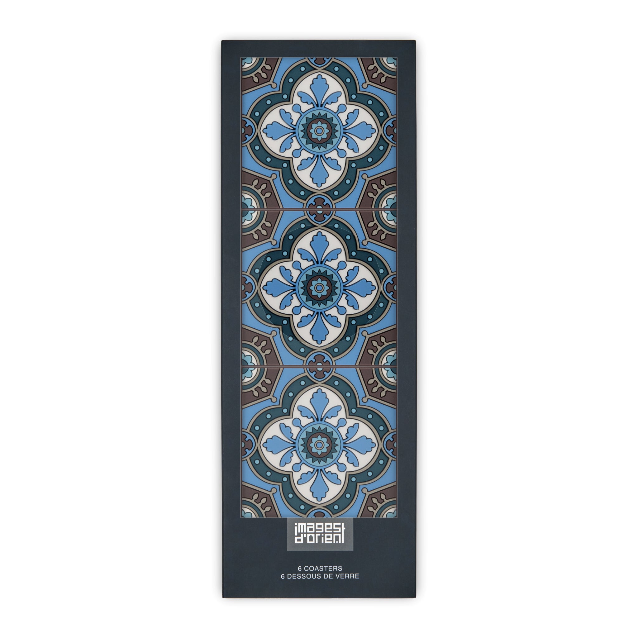 Images D'Orient Coaster Sejjadeh Azur PVC 9x9cm 3.5x.3.5inches Packaging Front Set of 6 COA-994011
