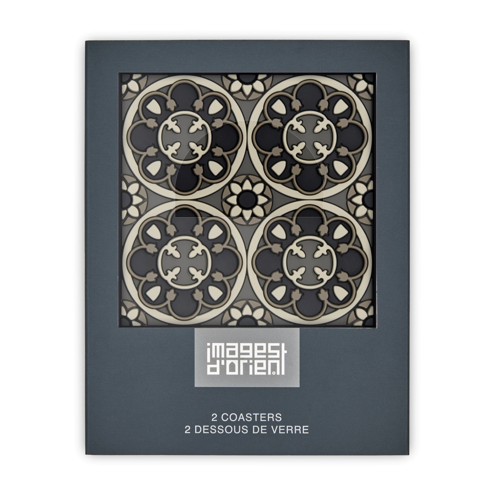 Images D'Orient Coaster Sejjadeh Rosace PVC 9x9cm 3.5x.3.5inches Packaging Front Set of 2 COA-992091