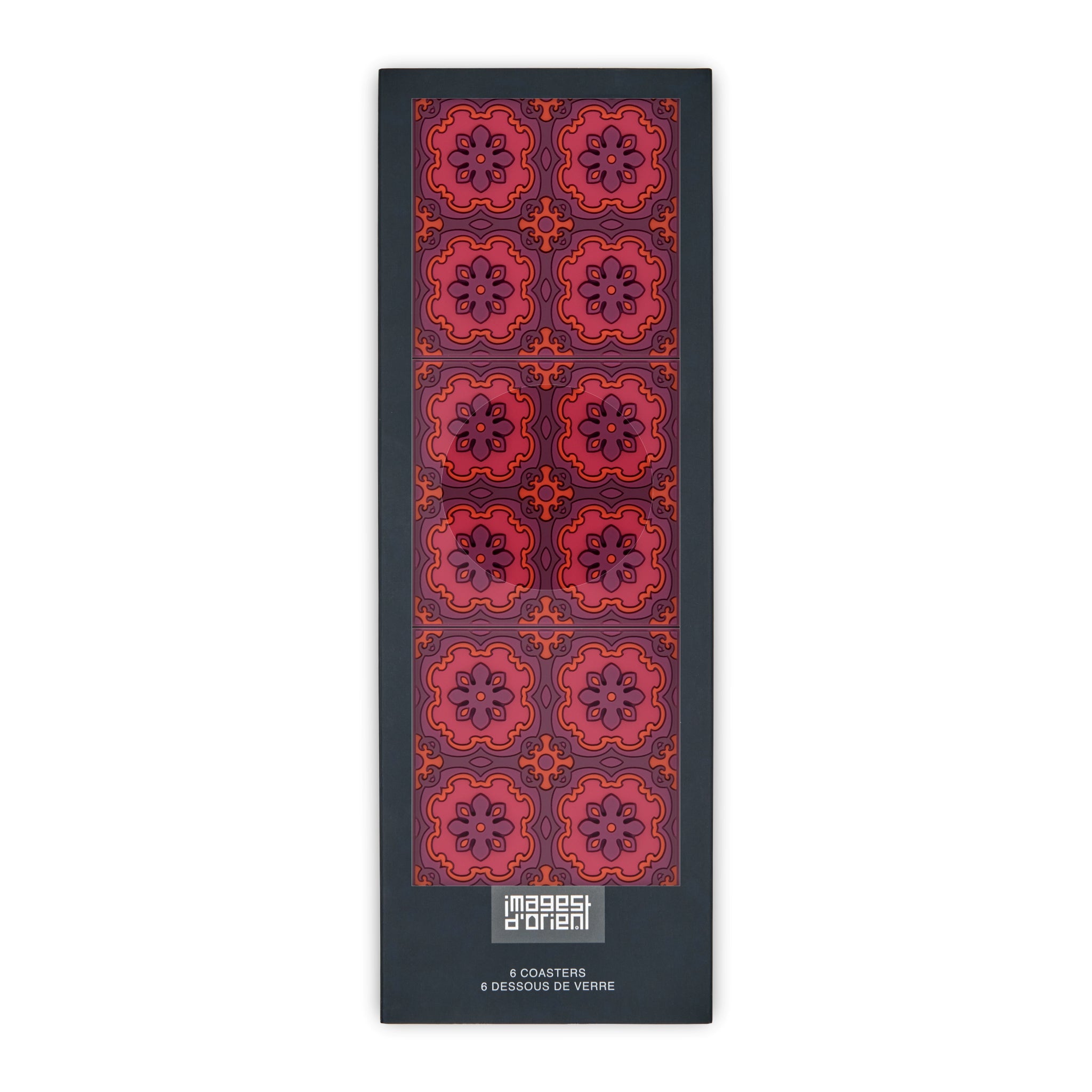 Images D'Orient Coaster Sejjadeh Ruby PVC 9x9cm 3.5x.3.5inches Packaging Front Set of 6 COA-994021