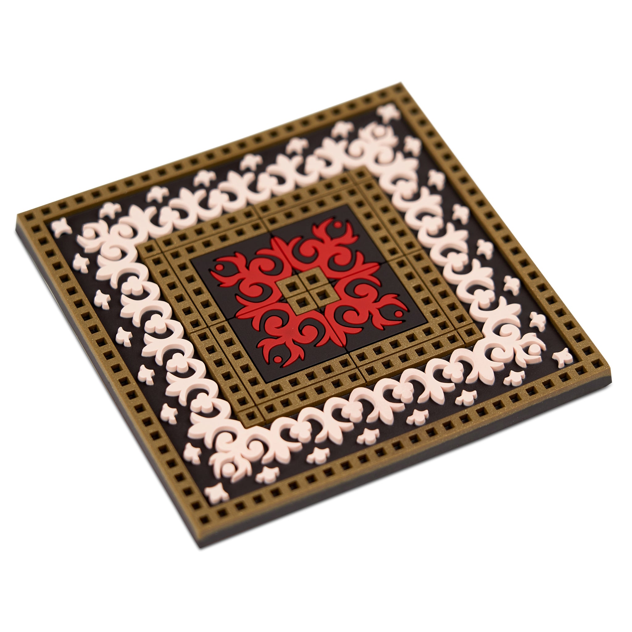 Images D'Orient Coaster Sejjadeh Zen Red PVC 9x9cm 3.5x.3.5inches Perspective COA-992021