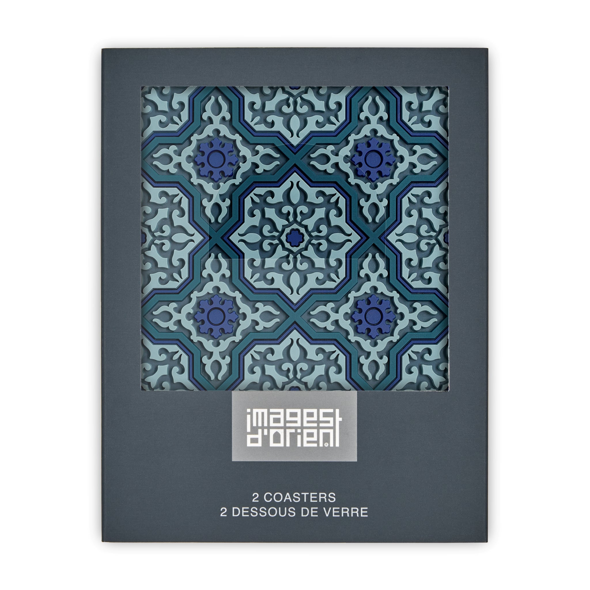 Images D'Orient Coaster Vagabonde Dentelle Lin PVC 9x9cm 3.5x.3.5inches Packaging Front Set of 2 COA-990431