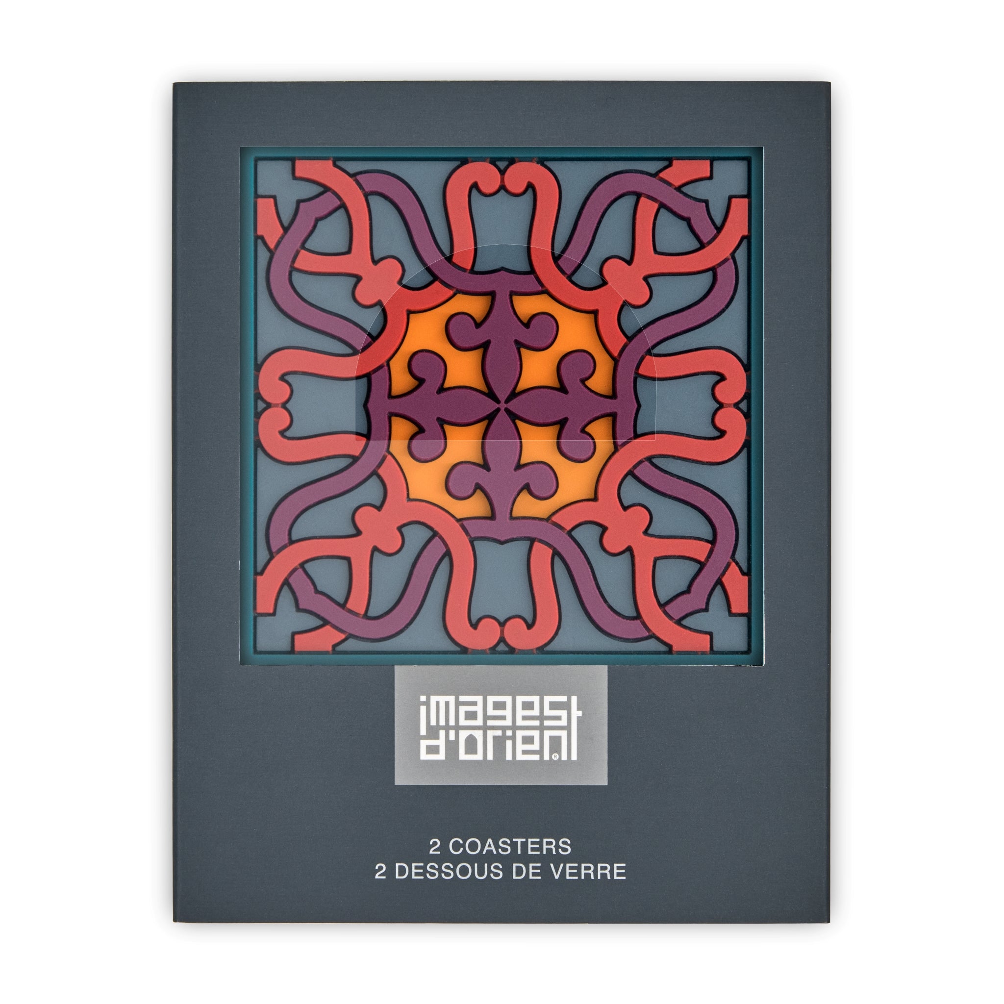 Images D'Orient Coaster Vagabonde Tulle Soie PVC 9x9cm 3.5x.3.5inches Packaging Front Set of 2 COA-990391