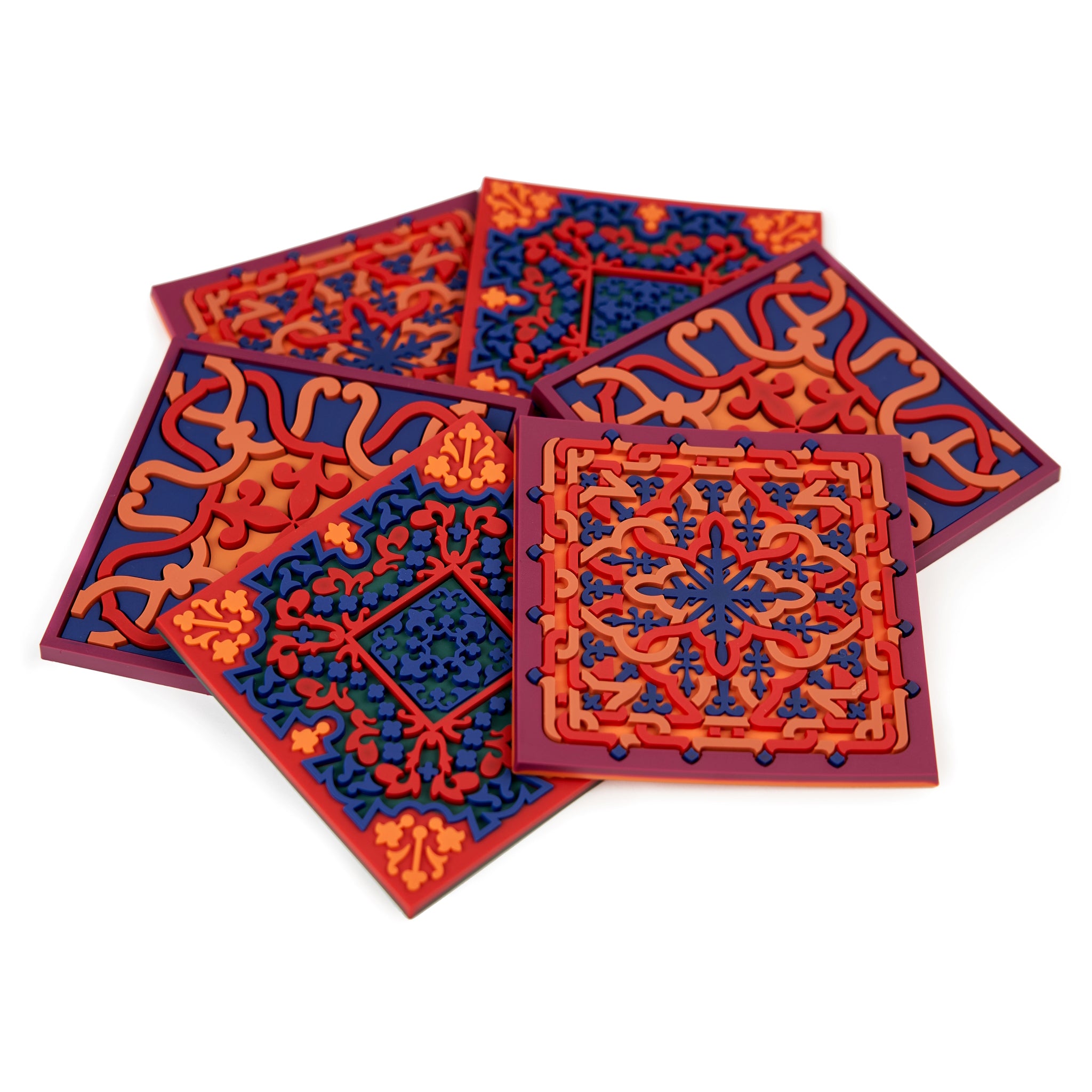 Images D'Orient Coaster Vagabonde Velours Combo of 6 PVC 9x9cm 3.5x.3.5inches Perspective COA-993316