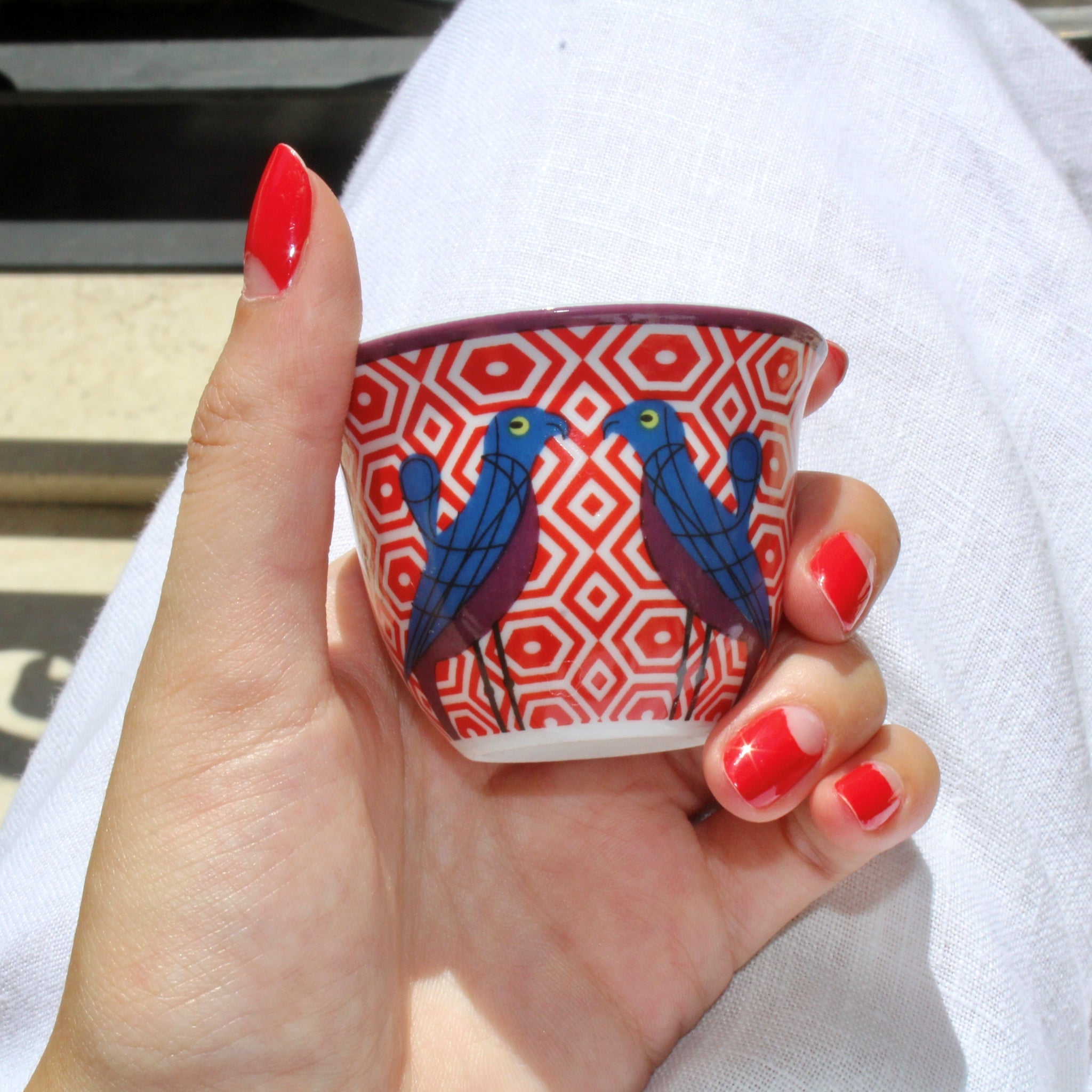 Images D'Orient Coffee Cup Porcelain Birds Of Paradise 60 ml Set of 6 In Situation POR-600066