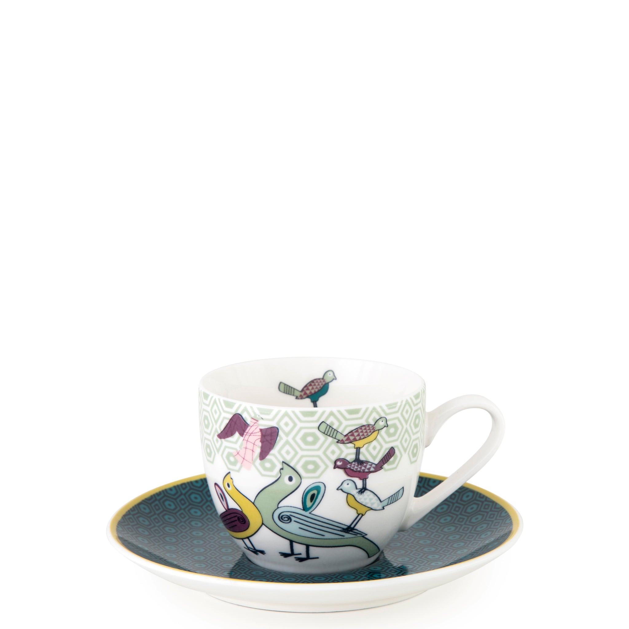 Images D'Orient Coffee Cup Saucer Birds Of Paradise 90 ml Set of 4 Porcelain POR-920044