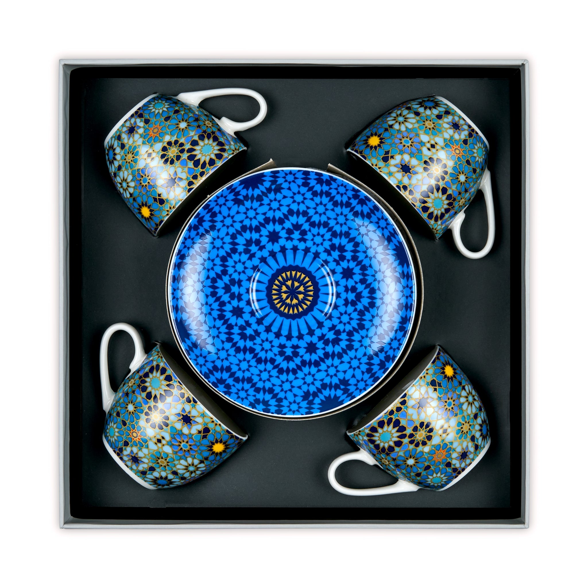 Images D'Orient Coffee Cup Saucer Moucharabieh Blue 90 ml Set of 4 Porcelain In Box POR-920004