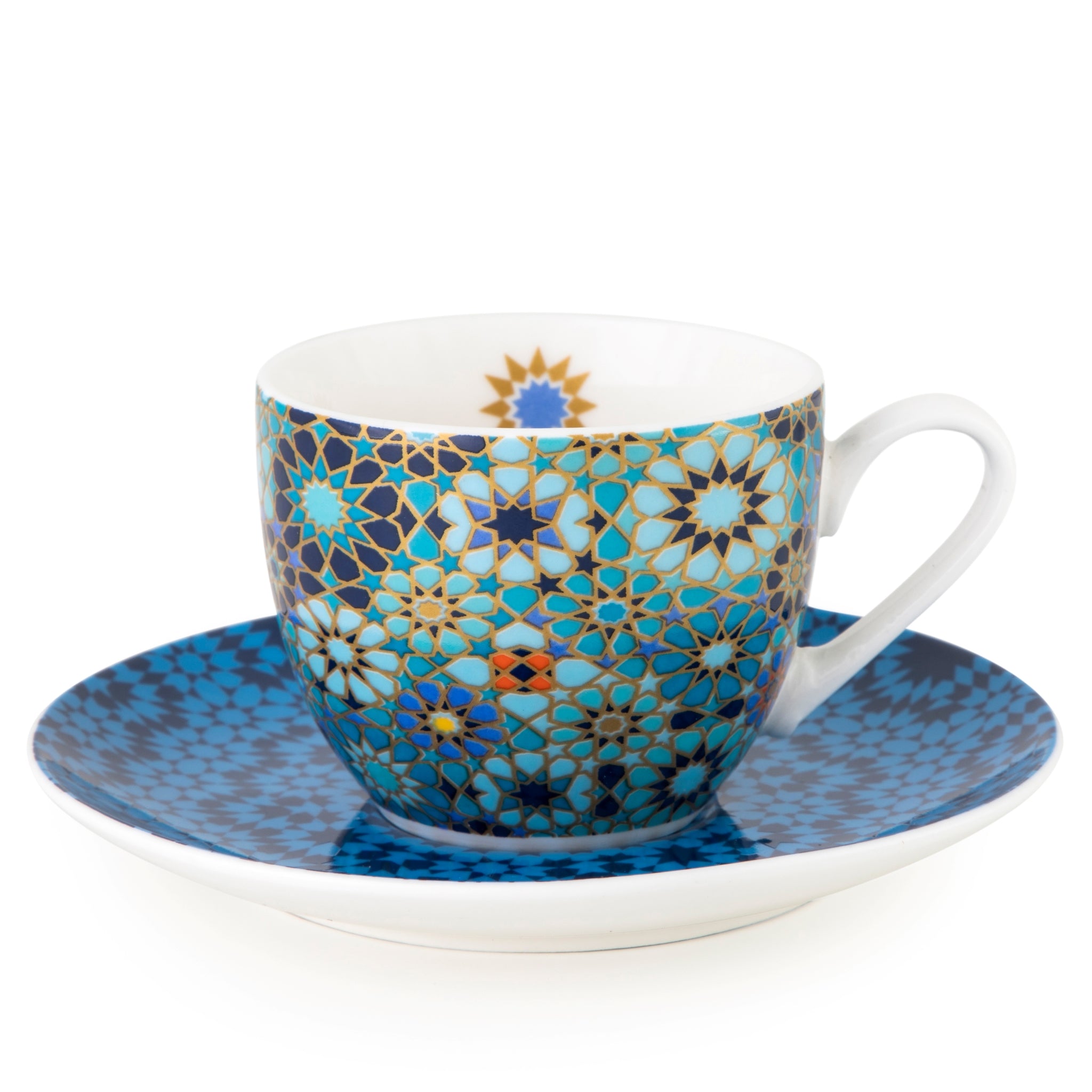 Images D'Orient Coffee Cup Saucer Moucharabieh Blue 90 ml Set of 4 Porcelain POR-920004