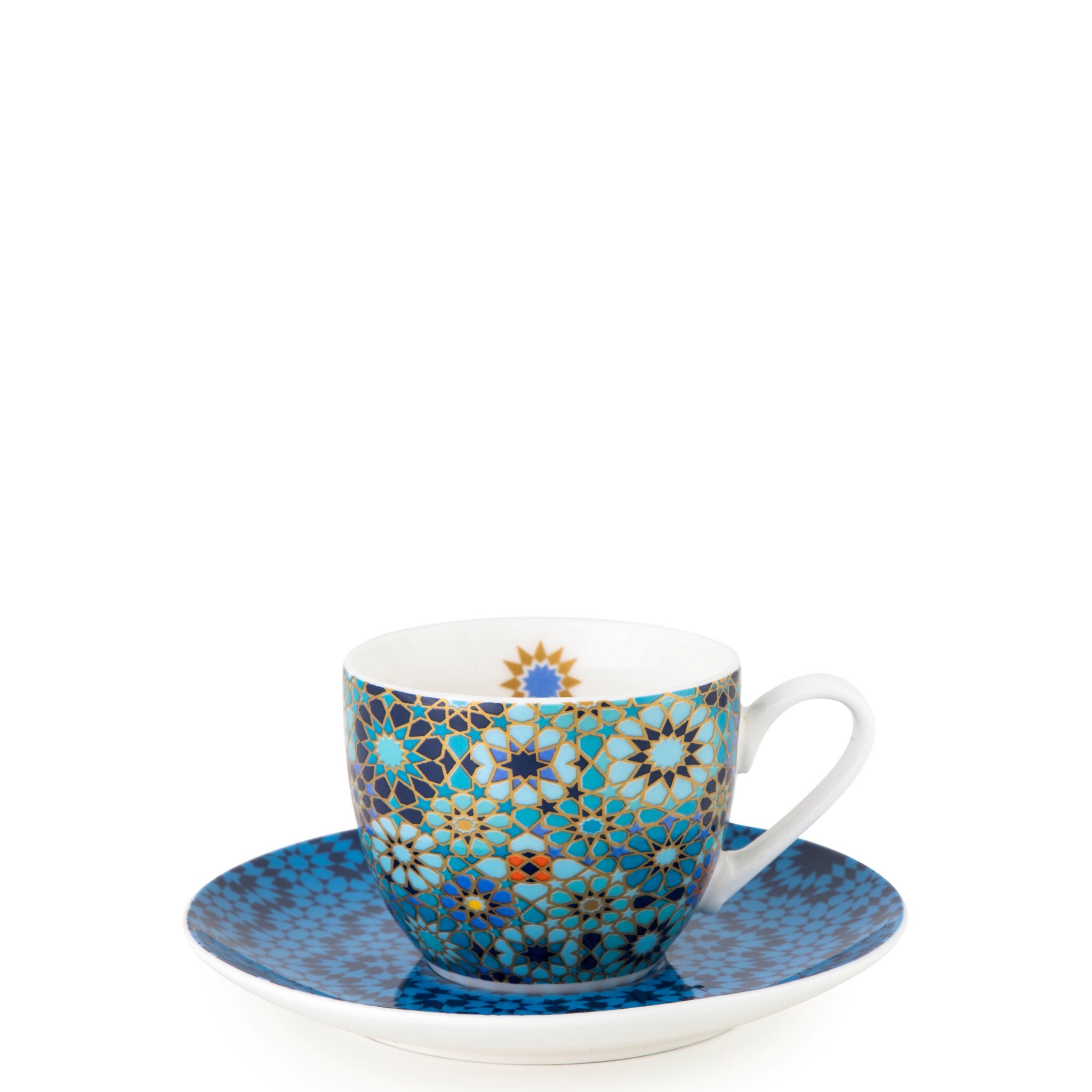 Images D'Orient Coffee Cup Saucer Moucharabieh Blue 90 ml Set of 4 Porcelain POR-920004