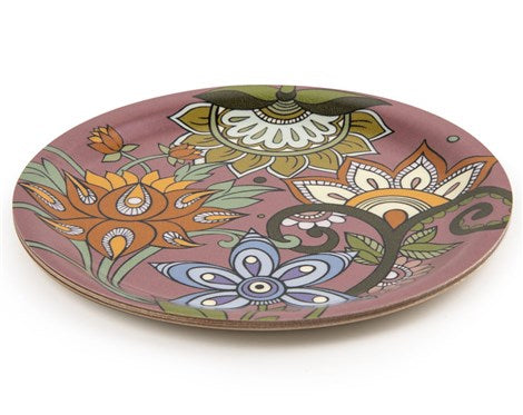 Images D'Orient Round Mini Tray Jangala Parme 11cm 4.3inches Veneer Side COA-111061