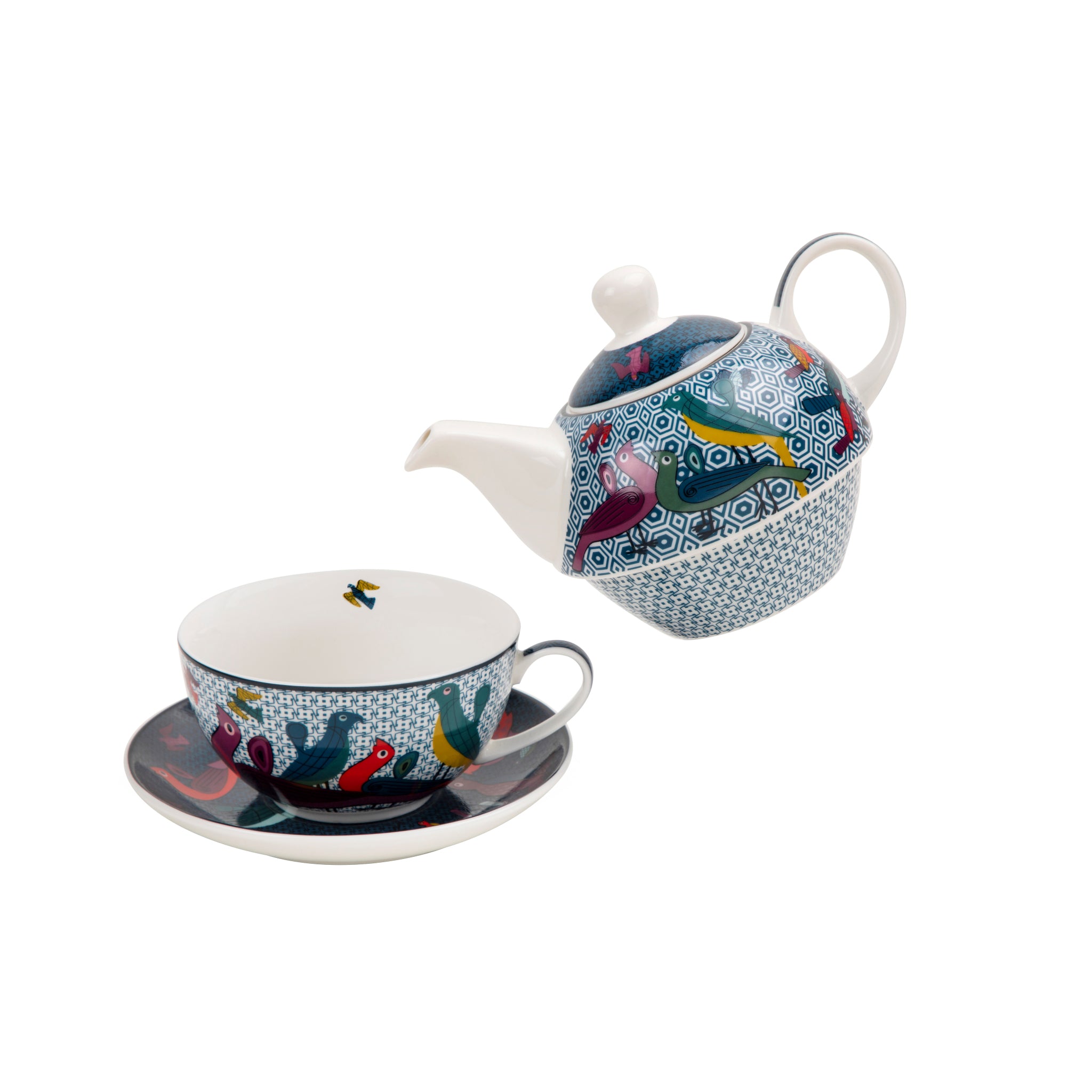 Images D'Orient Tea for One with Infuser Birds Of Paradise Porcelain Perspective POR-321441