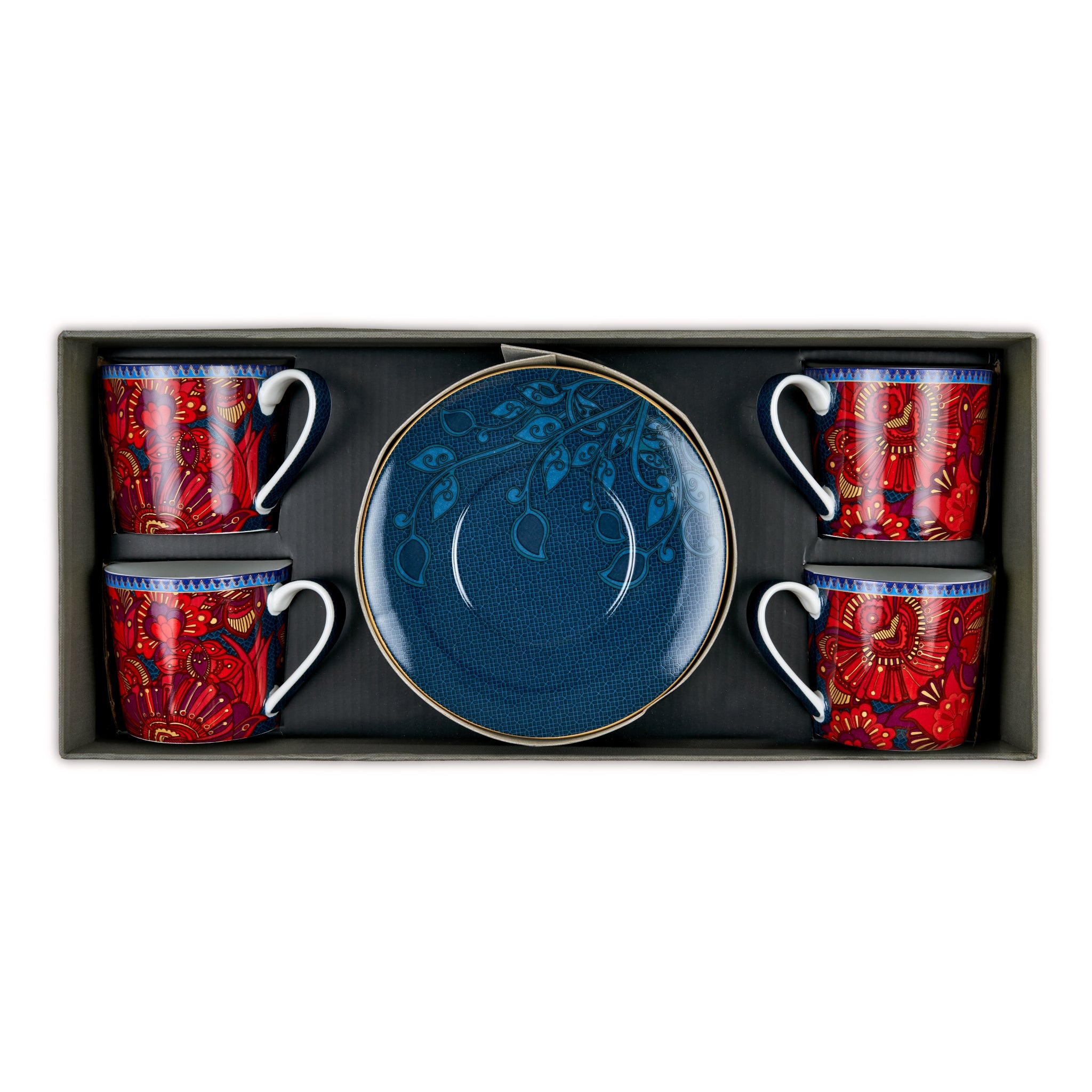 Images D'Orient Teacup Saucer Kashmir Set of 4 Porcelain In Box POR-373224