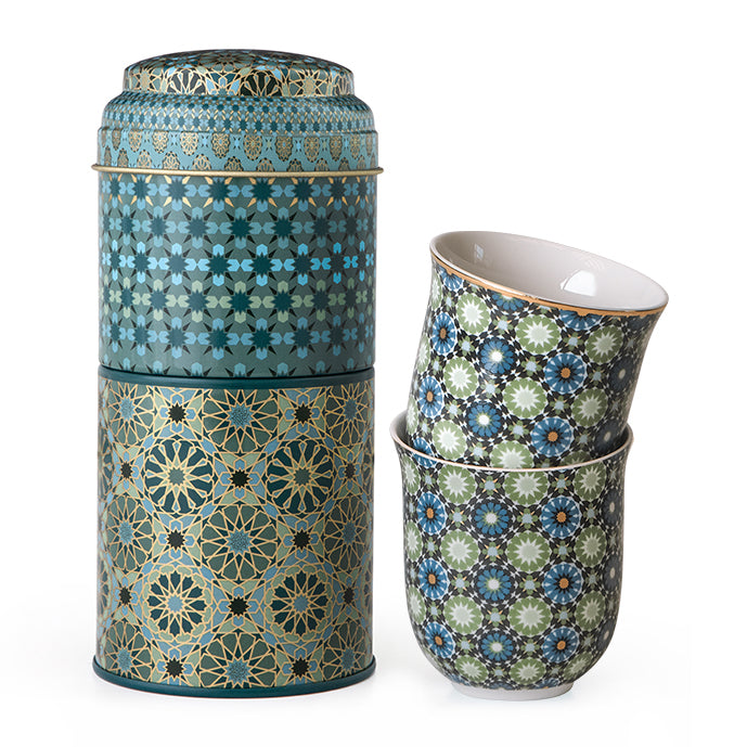 Images D'Orient Tin Box with 2 Coffee Cups Porcelain Andalusia 90 ml POR-902052