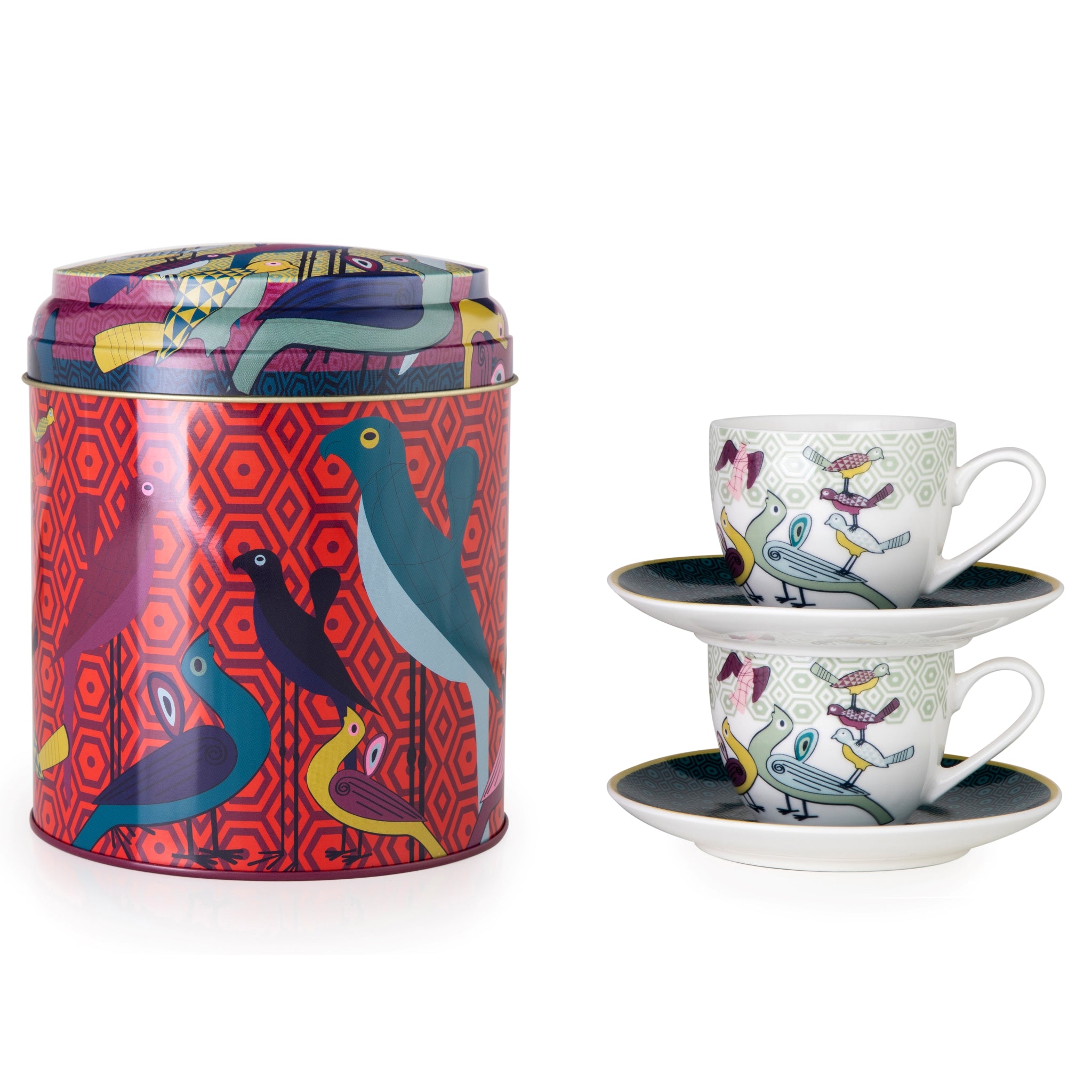 Images D'Orient Tin Box with 2 Coffee Cups Saucer Birds Of Paradise 90 ml POR-922042
