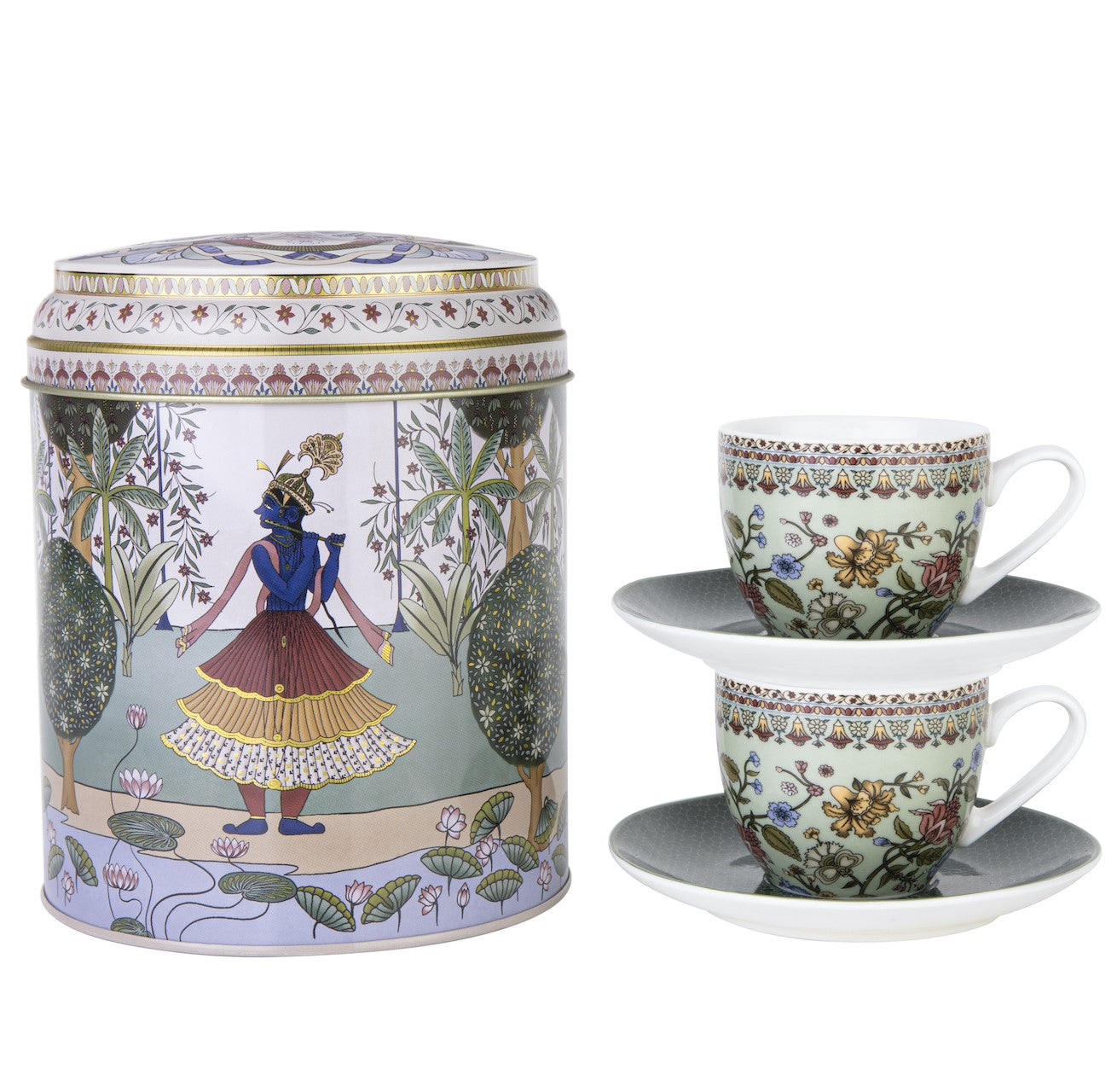 Images D'Orient Tin Box with 2 Coffee Cups Saucer JANGALA 90 ml POR-922082