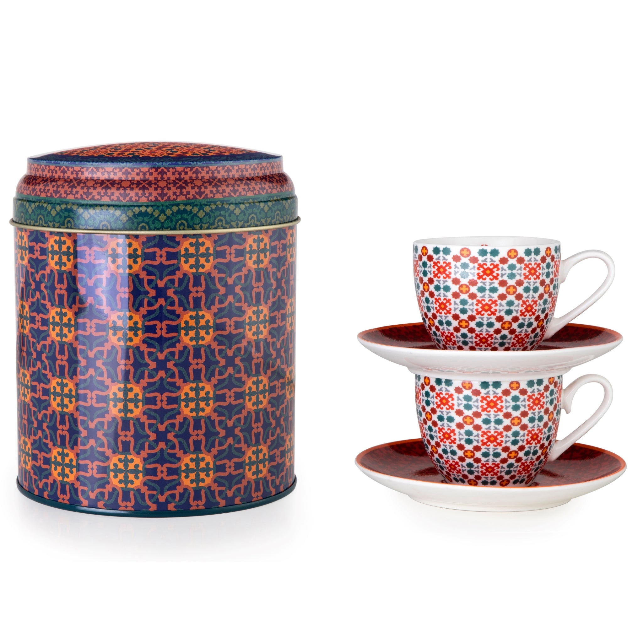 Images D'Orient Tin Box with 2 Coffee Cups Saucer Vagabonde 90 ml POR-922052