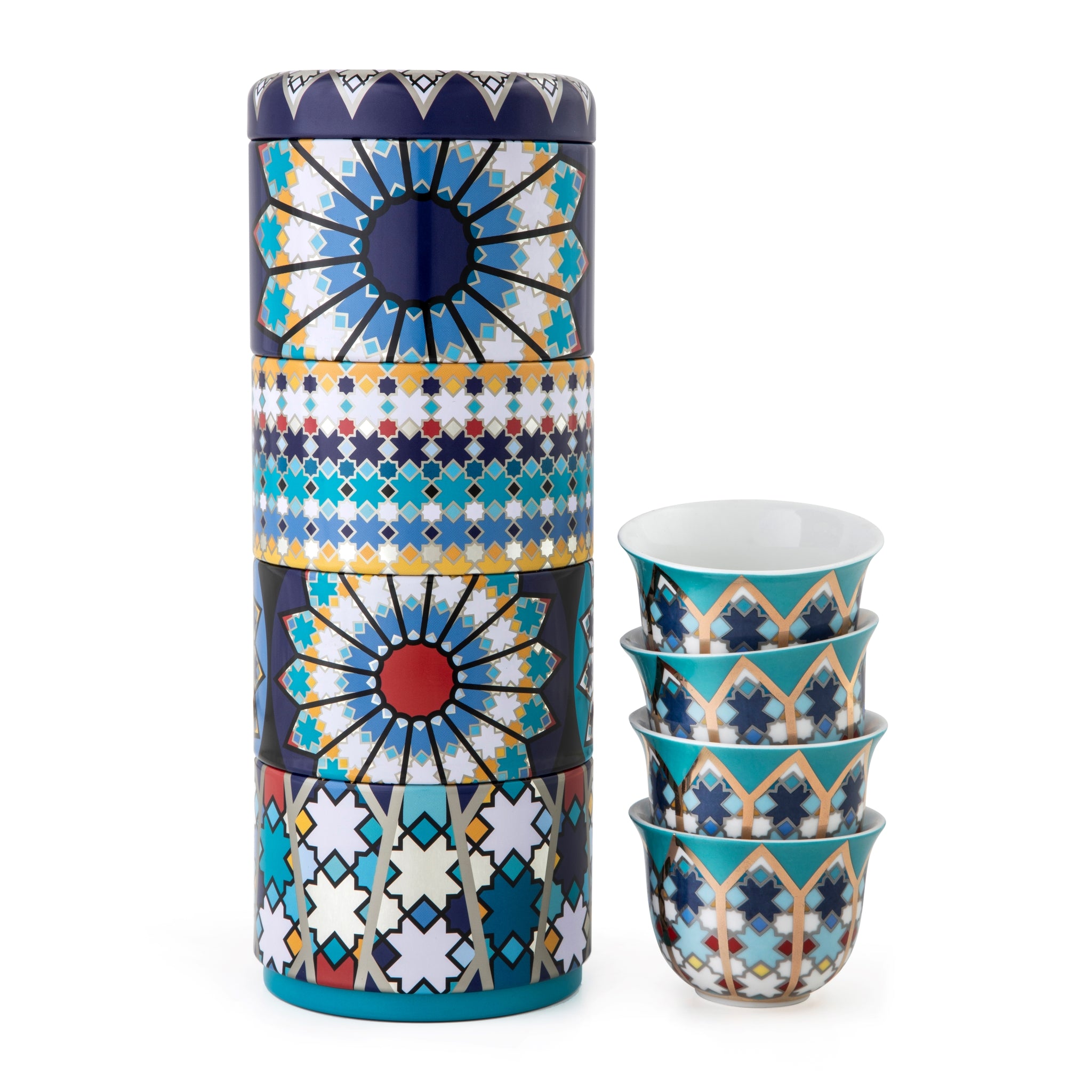 Images D'Orient Tin Box with 4 Coffee Cups Porcelain Sursock Vitrail 60 ml POR-602044