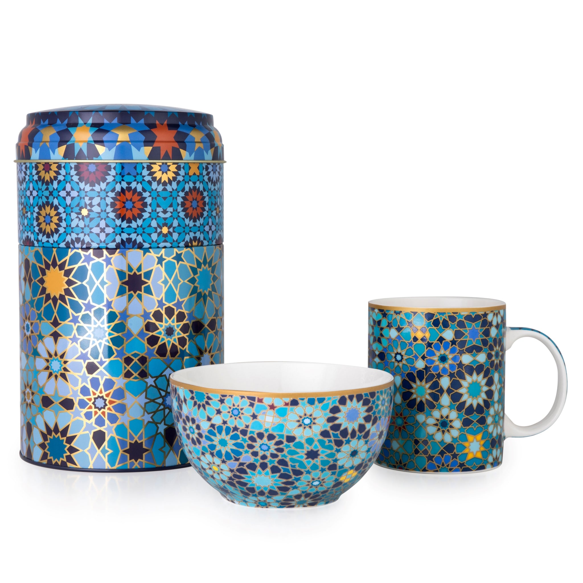 Images D'Orient Tin Box with Straight MUG Bowl Moucharabieh Blue POR-232012