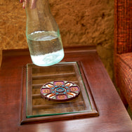 Images D'Orient Bottle Holder Kalea Orange PVC diameter 11cm 4.3inch In Situation BOT-112161