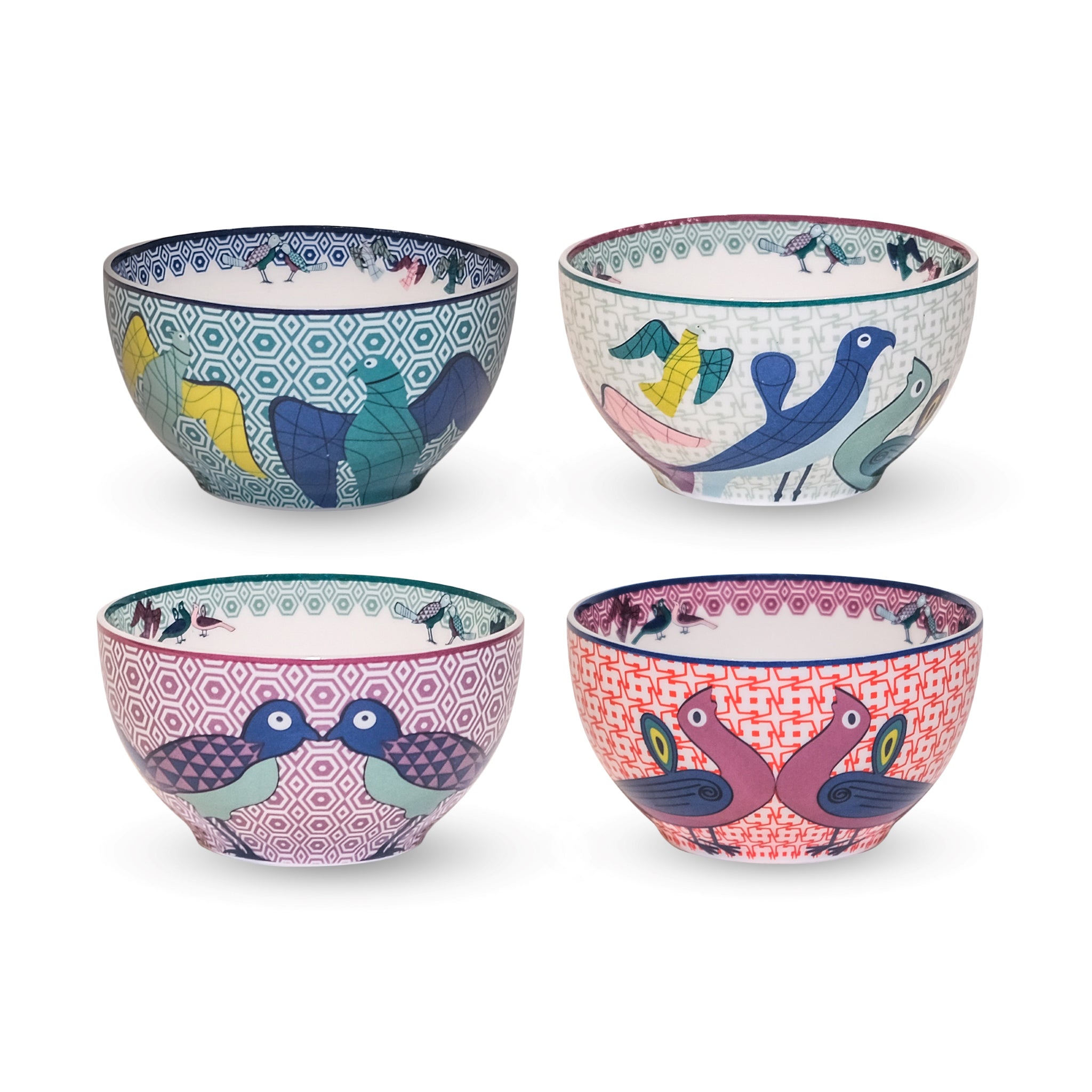 Images D'Orient Bowl Porcelain Birds Of Paradise 9.5 cm Combo of 4 POR-950014