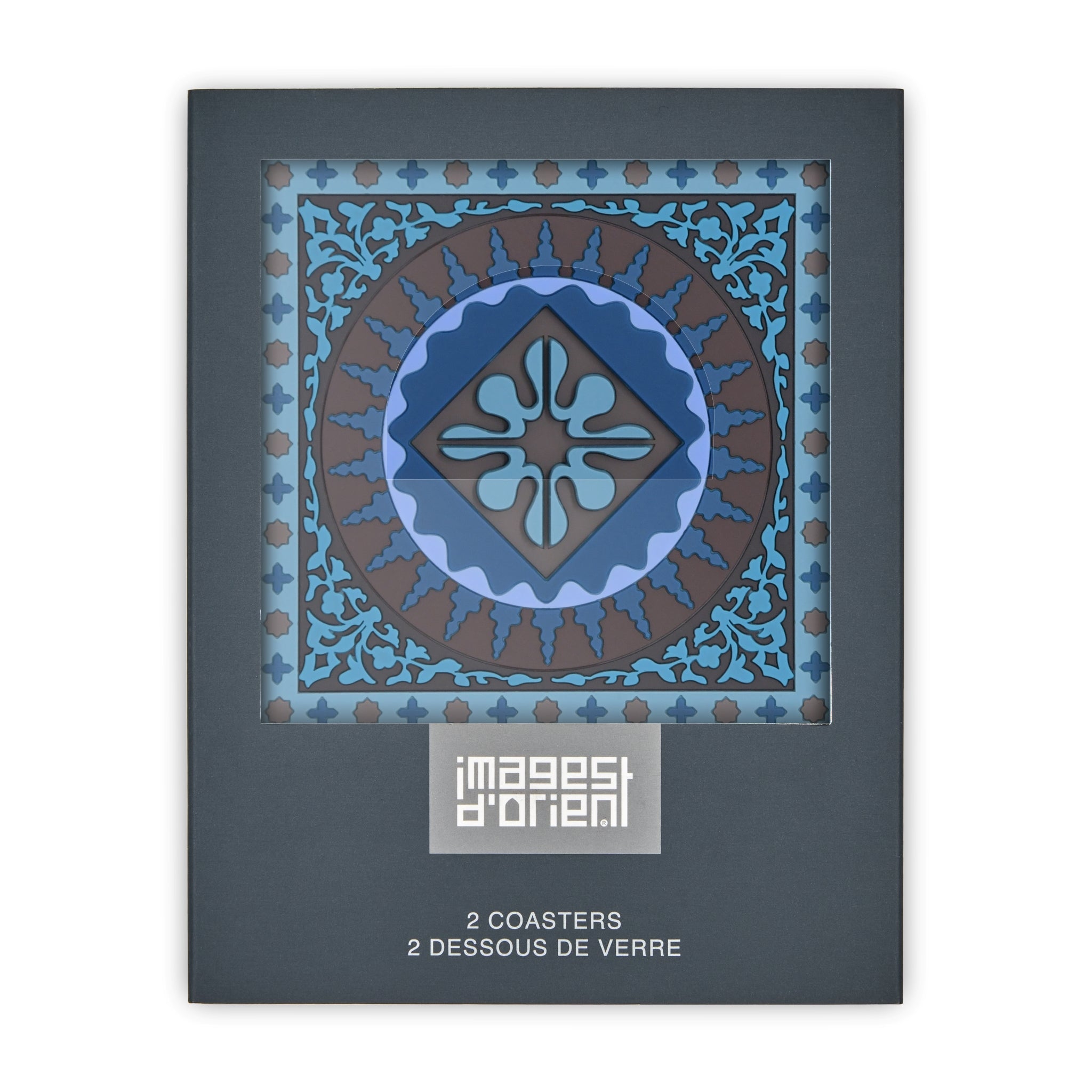 Images D'Orient Coaster Mosaic Blue PVC 9x9cm 3.5x.3.5inches Packaging Front Set of 2 COA-990011