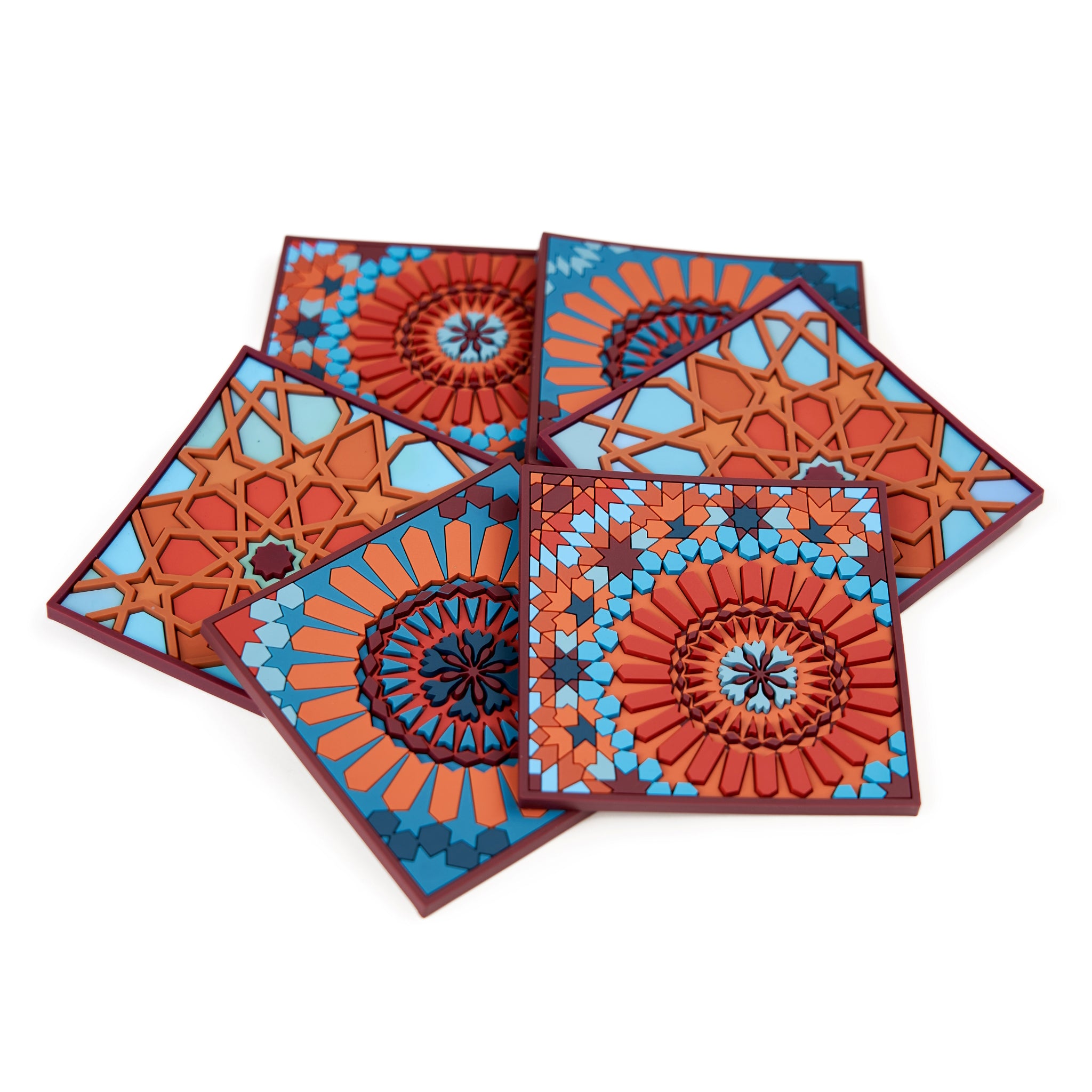 Images D'Orient Coaster Moucharabieh Combo of 6 PVC 9x9cm 3.5x.3.5inches Perspective COA-993026