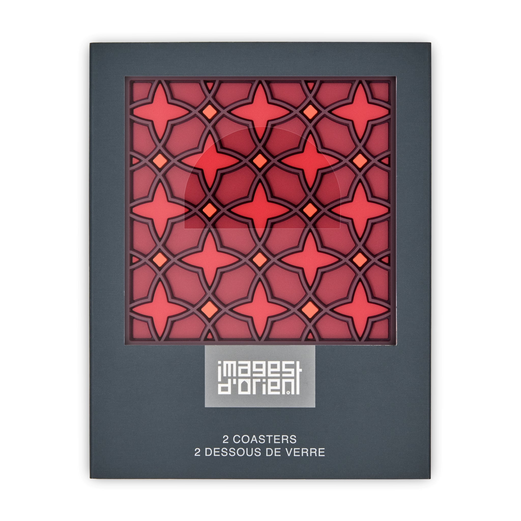 Images D'Orient Coaster Najma Red PVC 9x9cm 3.5x.3.5inches Packaging Front Set of 2 COA-990301