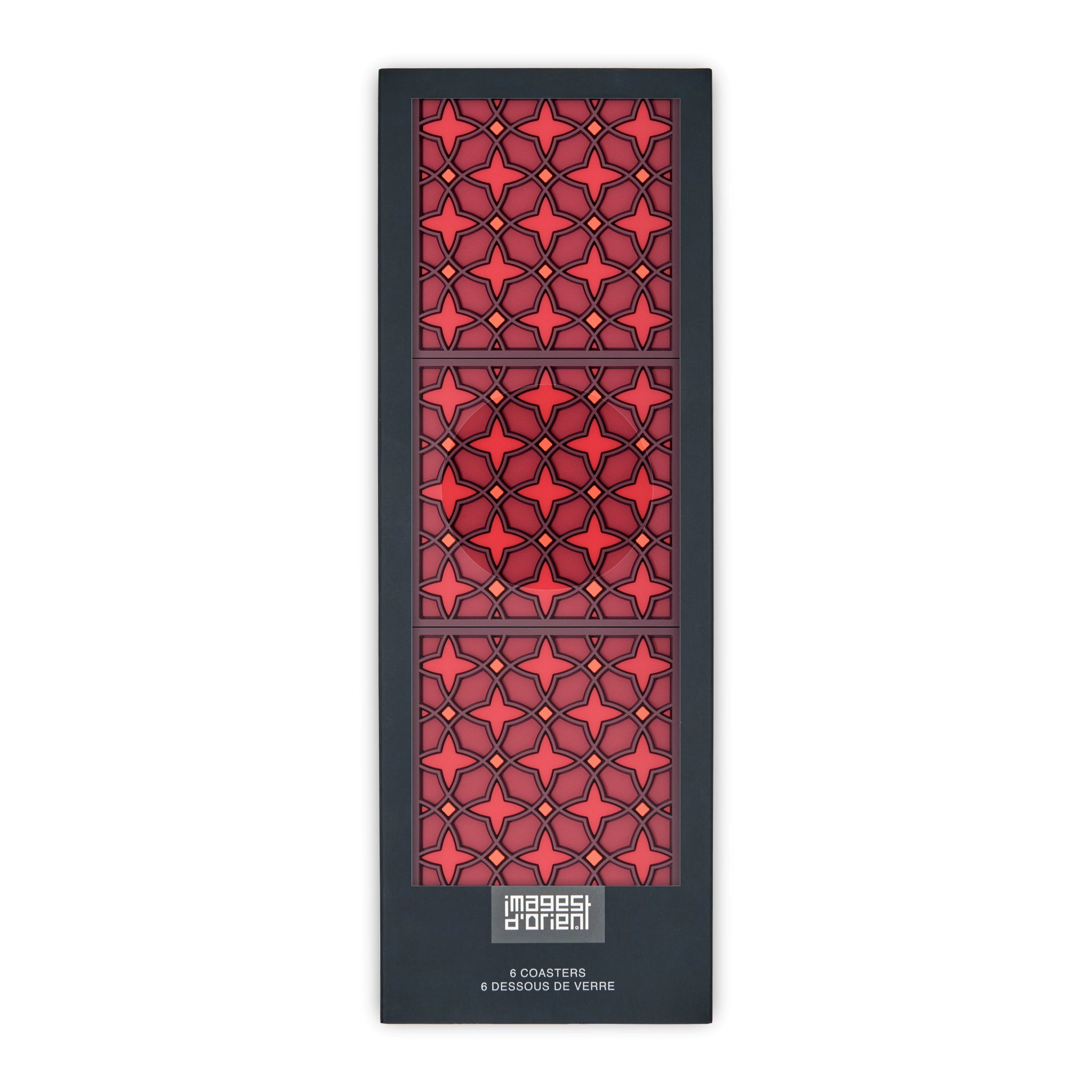Images D'Orient Coaster Najma Red PVC 9x9cm 3.5x.3.5inches Packaging Front Set of 6 COA-990301