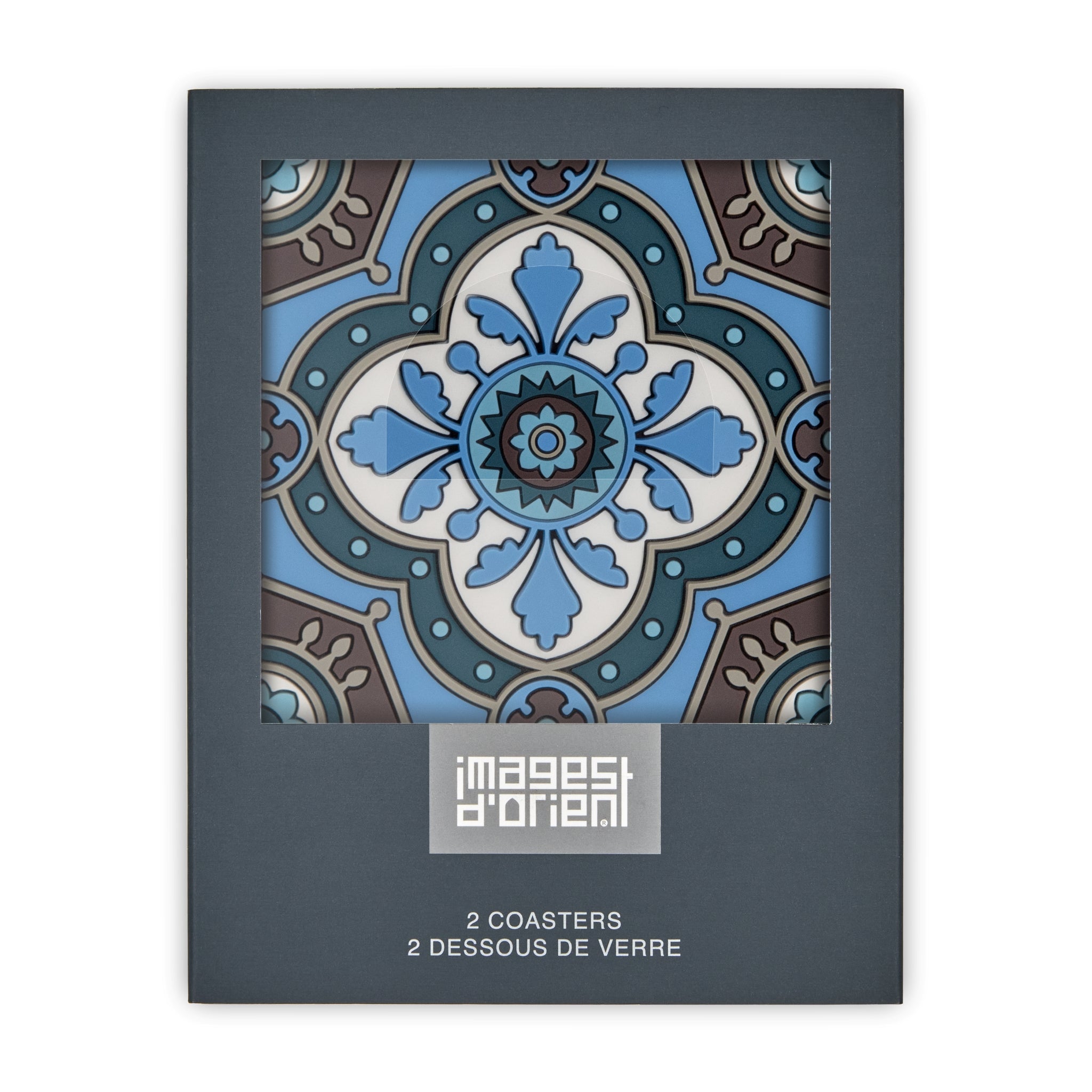 Images D'Orient Coaster Sejjadeh Azur PVC 9x9cm 3.5x.3.5inches Packaging Front Set of 2 COA-994011