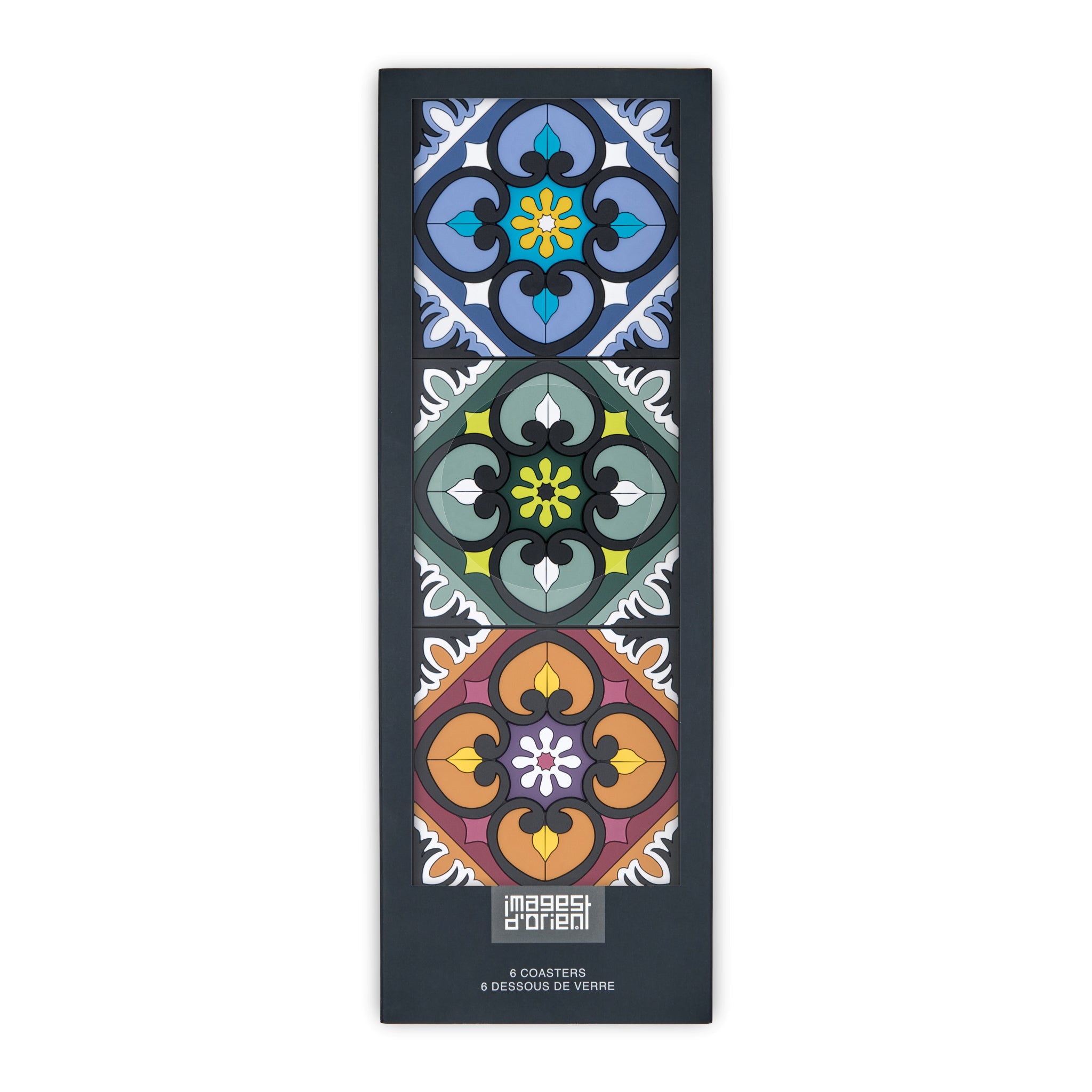 Images D'Orient Coaster Sejjadeh Terra Combo of 6 PVC 9x9cm 3.5x.3.5inches Packaging Front Set of 6 COA-993296