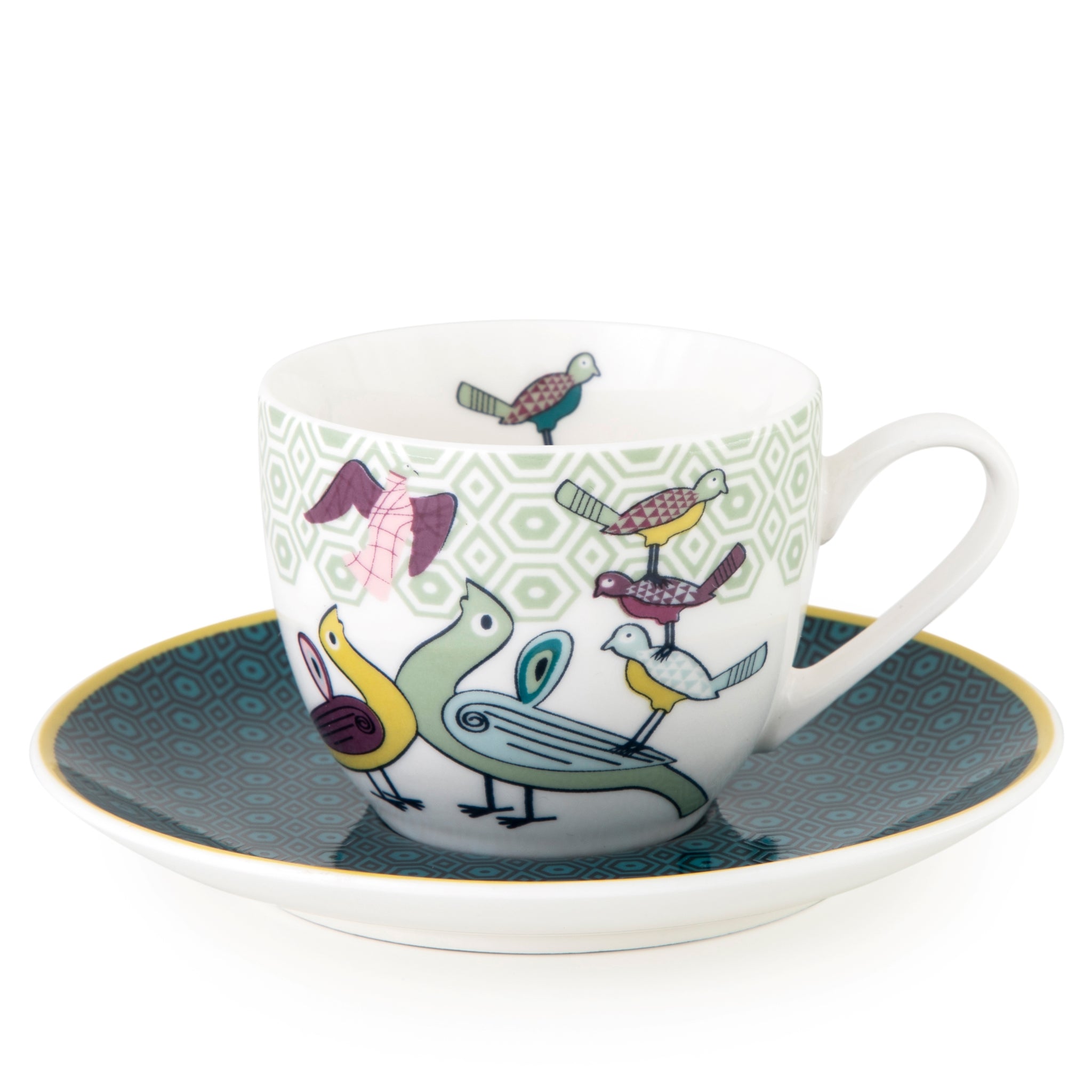 Images D'Orient Coffee Cup Saucer Birds Of Paradise 90 ml Set of 4 Porcelain POR-920044