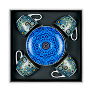 Images D'Orient Coffee Cup Saucer Moucharabieh Blue 90 ml Set of 4 Porcelain In Box POR-920004