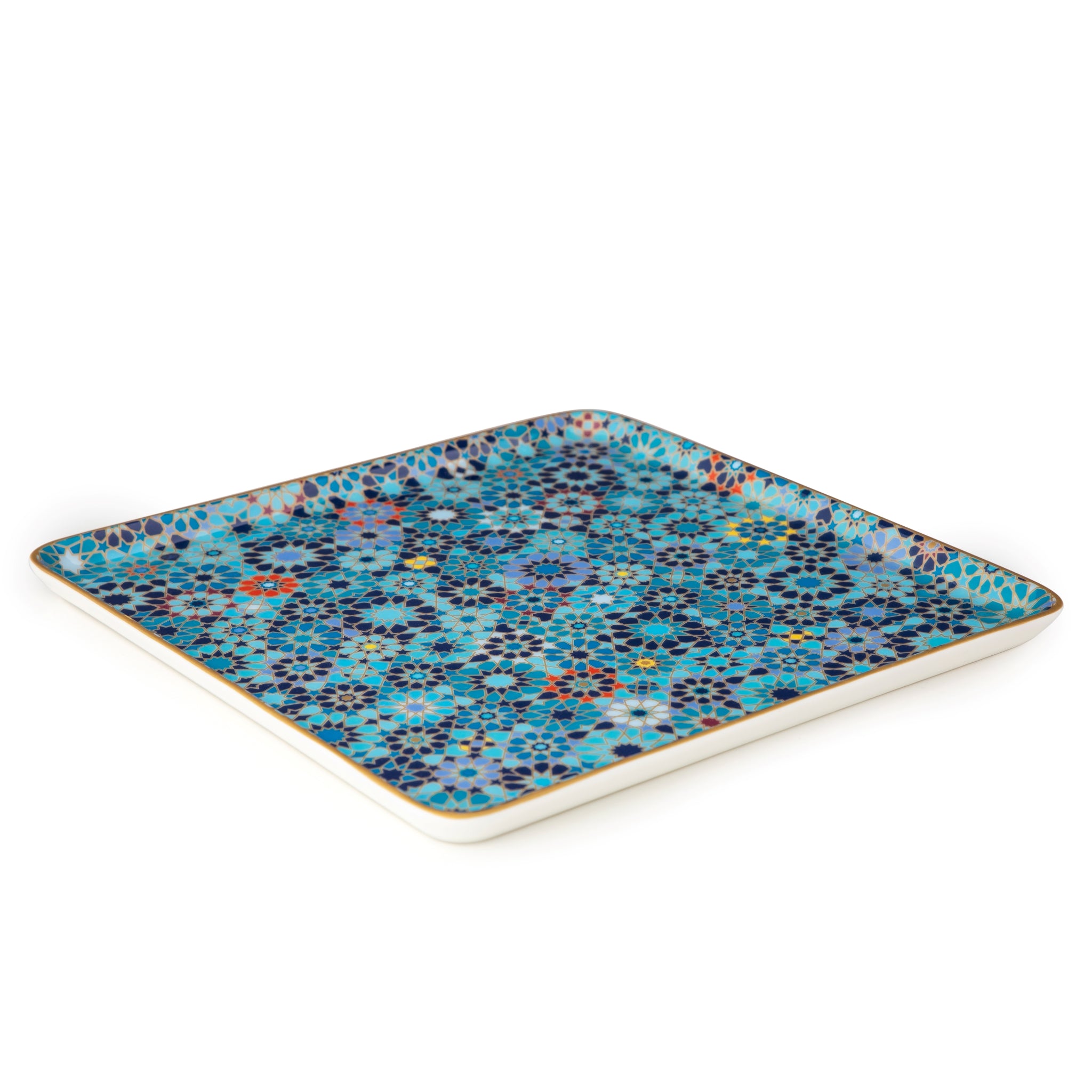 Images D'Orient Square Platter Large Moucharabieh Blue 25 cm Perspective POR-125004