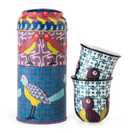 Images D'Orient Tin Box with 2 Coffee Cups Porcelain Birds Of Paradise 90 ml POR-902062