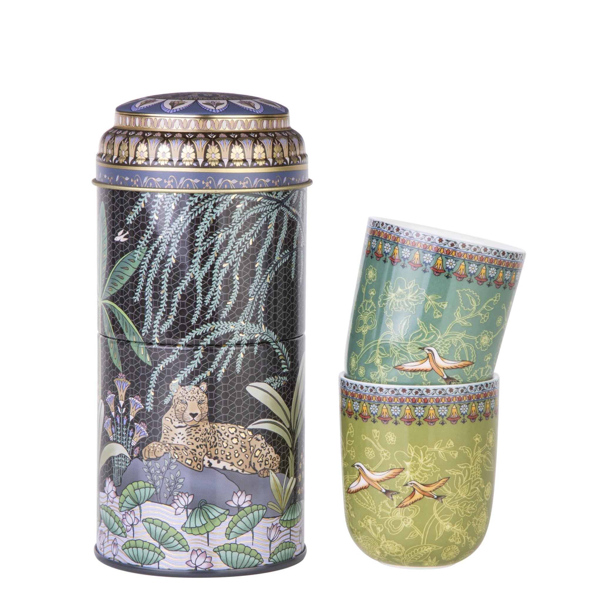 Images D'Orient Tin Box with 2 Coffee Cups Porcelain Jangala 90 ml POR-902162
