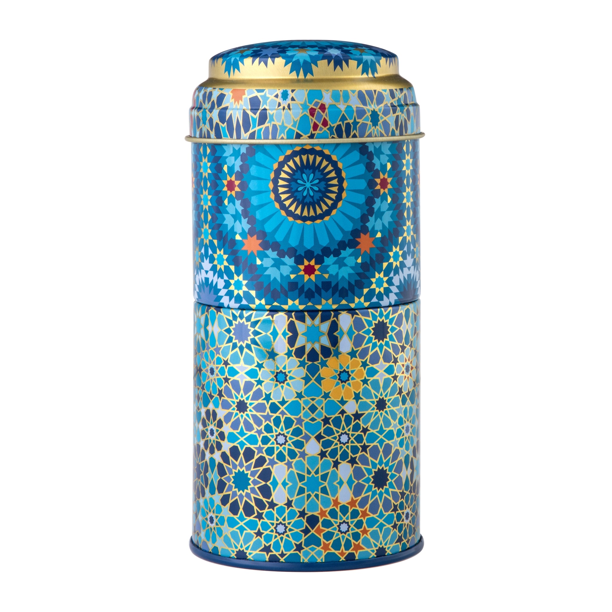 Images D'Orient Tin Box with 2 Coffee Cups Porcelain Moucharabieh Blue 90 ml Tin POR-902012