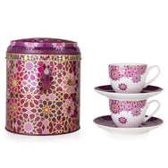 Images D'Orient Tin Box with 2 Coffee Cups Saucer Moucharabieh Parme 90 ml POR-922012