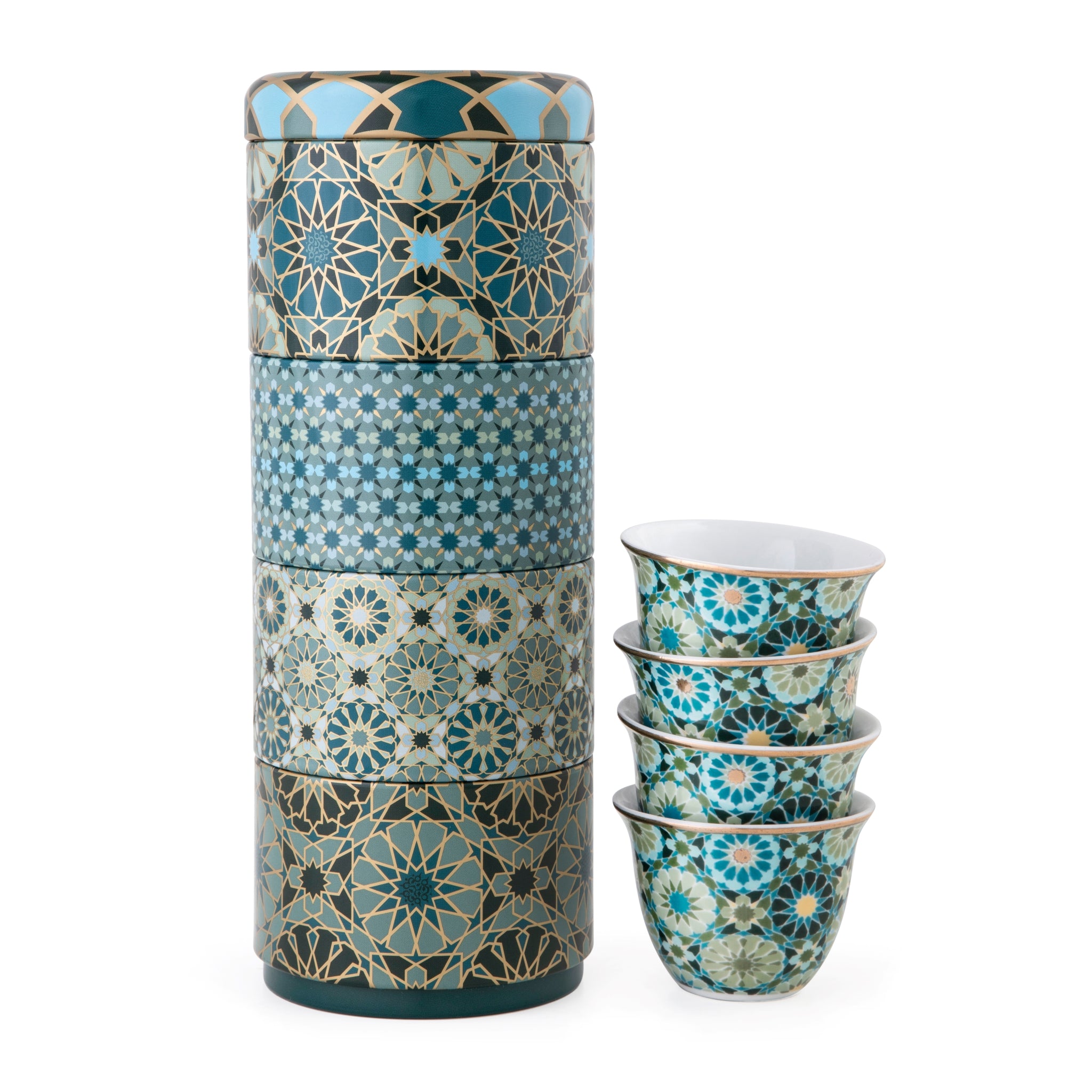 Images D'Orient Tin Box with 4 Coffee Cups Porcelain Andalusia 60 ml POR-602054