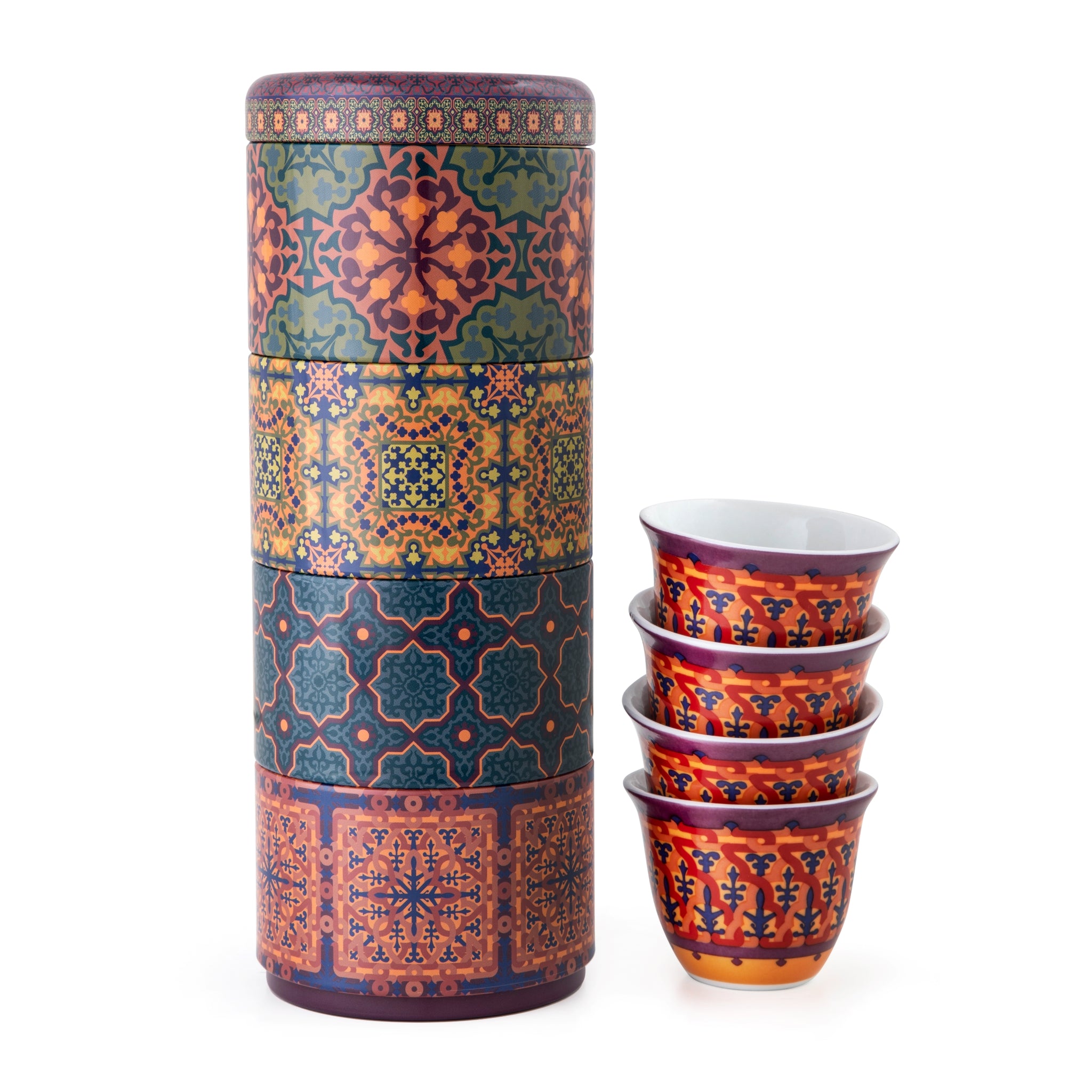 Images D'Orient Tin Box with 4 Coffee Cups Porcelain Vagabonde 60 ml POR-602084