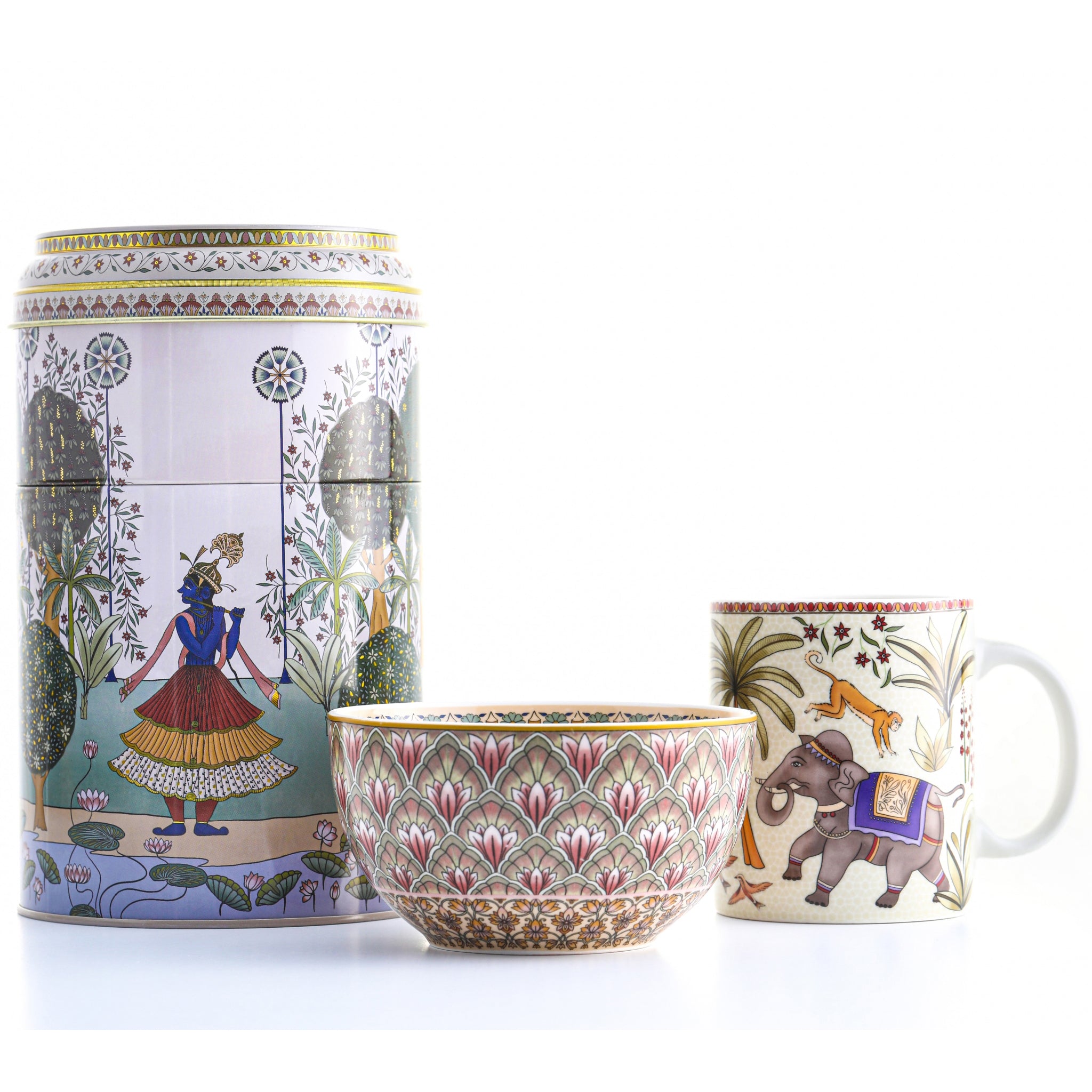 Images D'Orient Tin Box with Straight MUG Bowl Jangala POR-232102