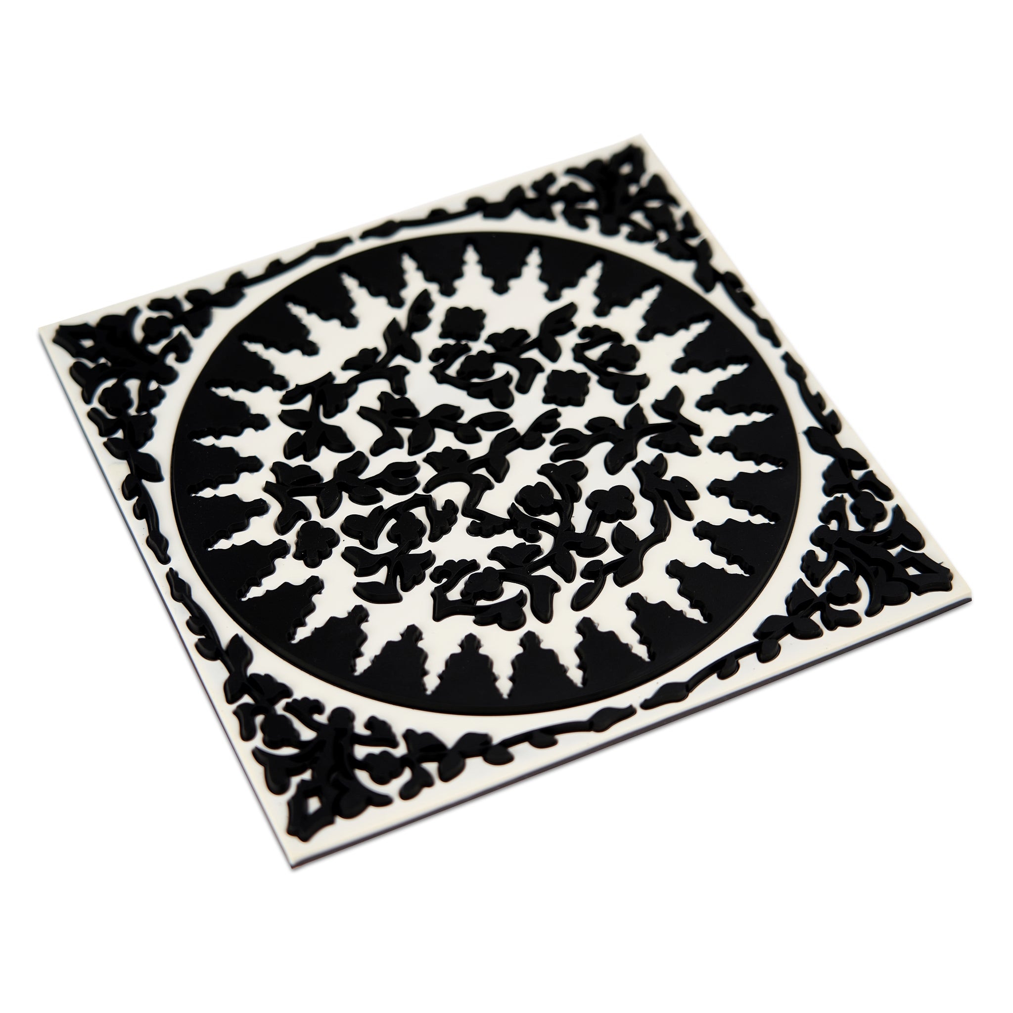 Images D'Orient Trivet Mosaic Black White Silicone 18x18cm 7x7inches Perspective TSE-182041