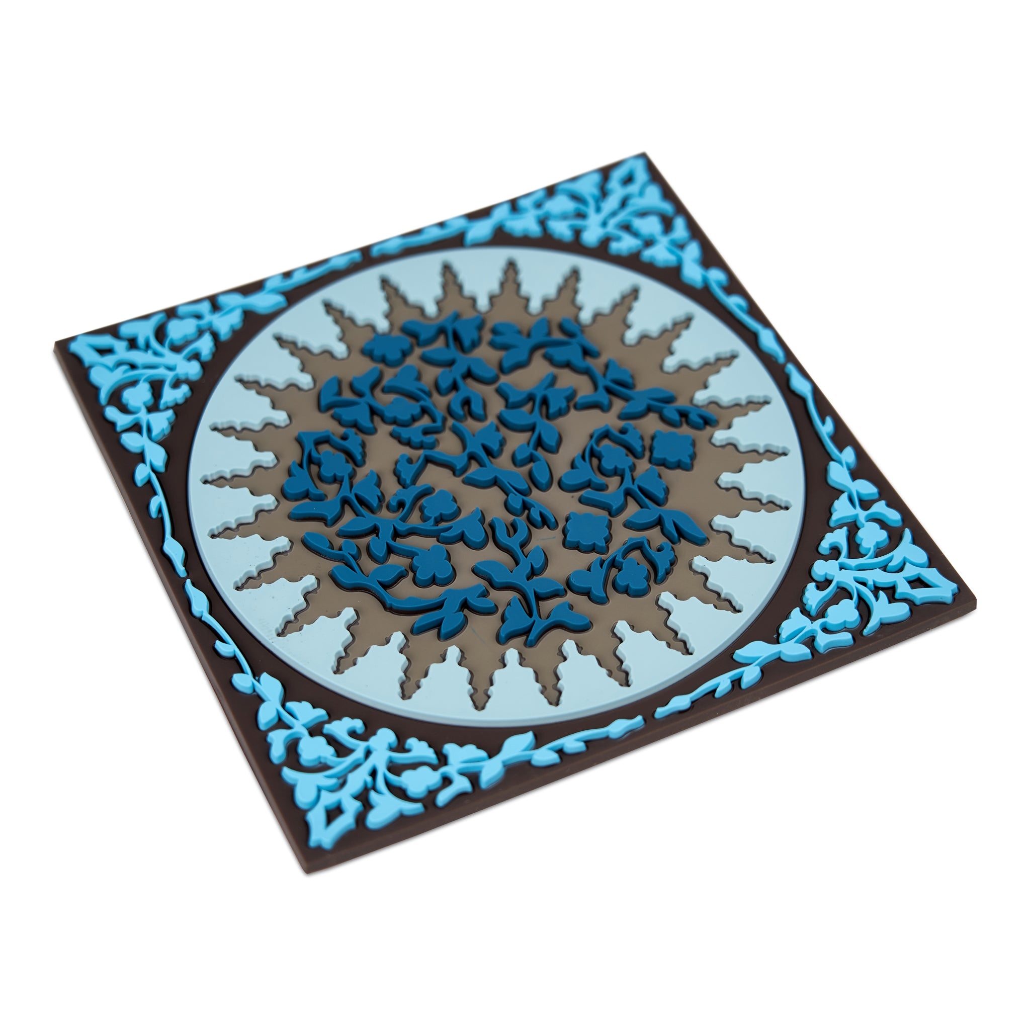Images D'Orient Trivet Mosaic Blue Silicone 18x18cm 7x7inches Perspective TSE-180071